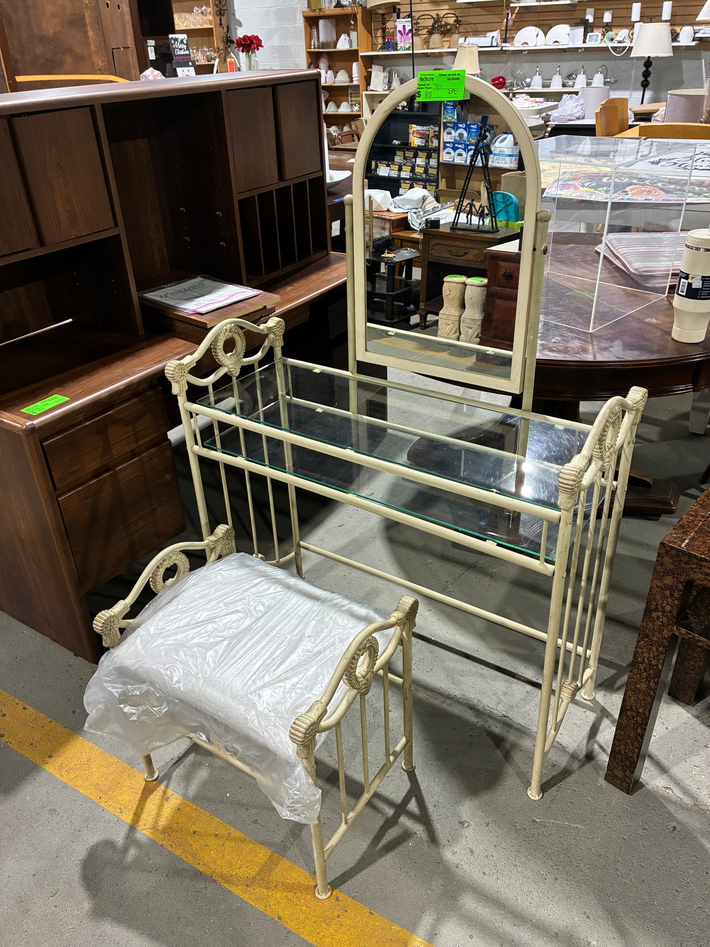 Vintage Metal Vanity Set with Glass Top