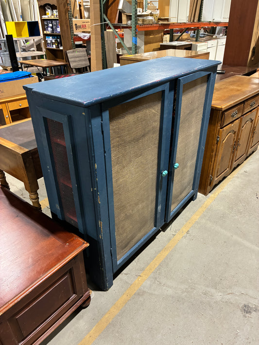 Rustic Blue Mesh Door Storage Cabinet