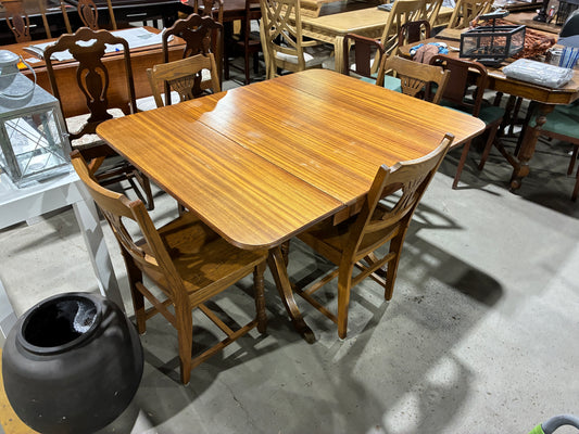 Vintage Wood Drop-Leaf Dining Table Set with 4 Chairs