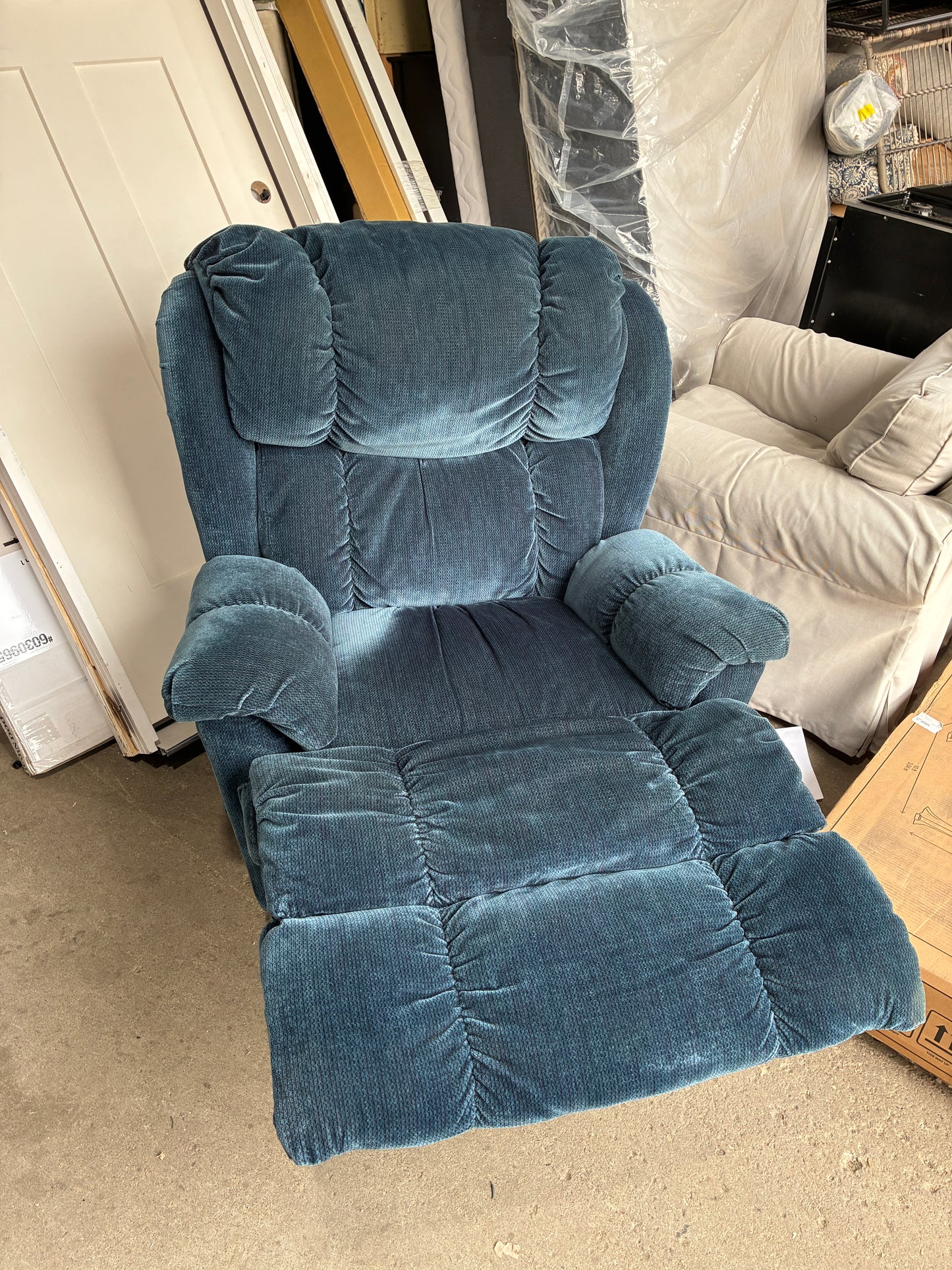Blue Plush Reclining Armchair