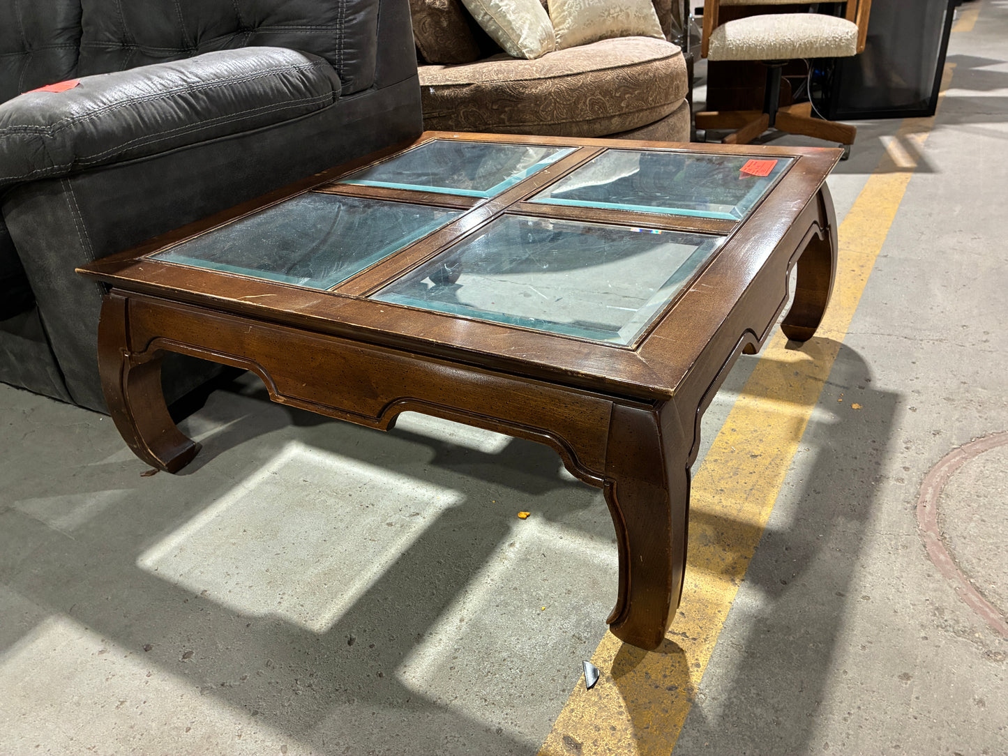 Wood Coffee Table with Glass Panel Top