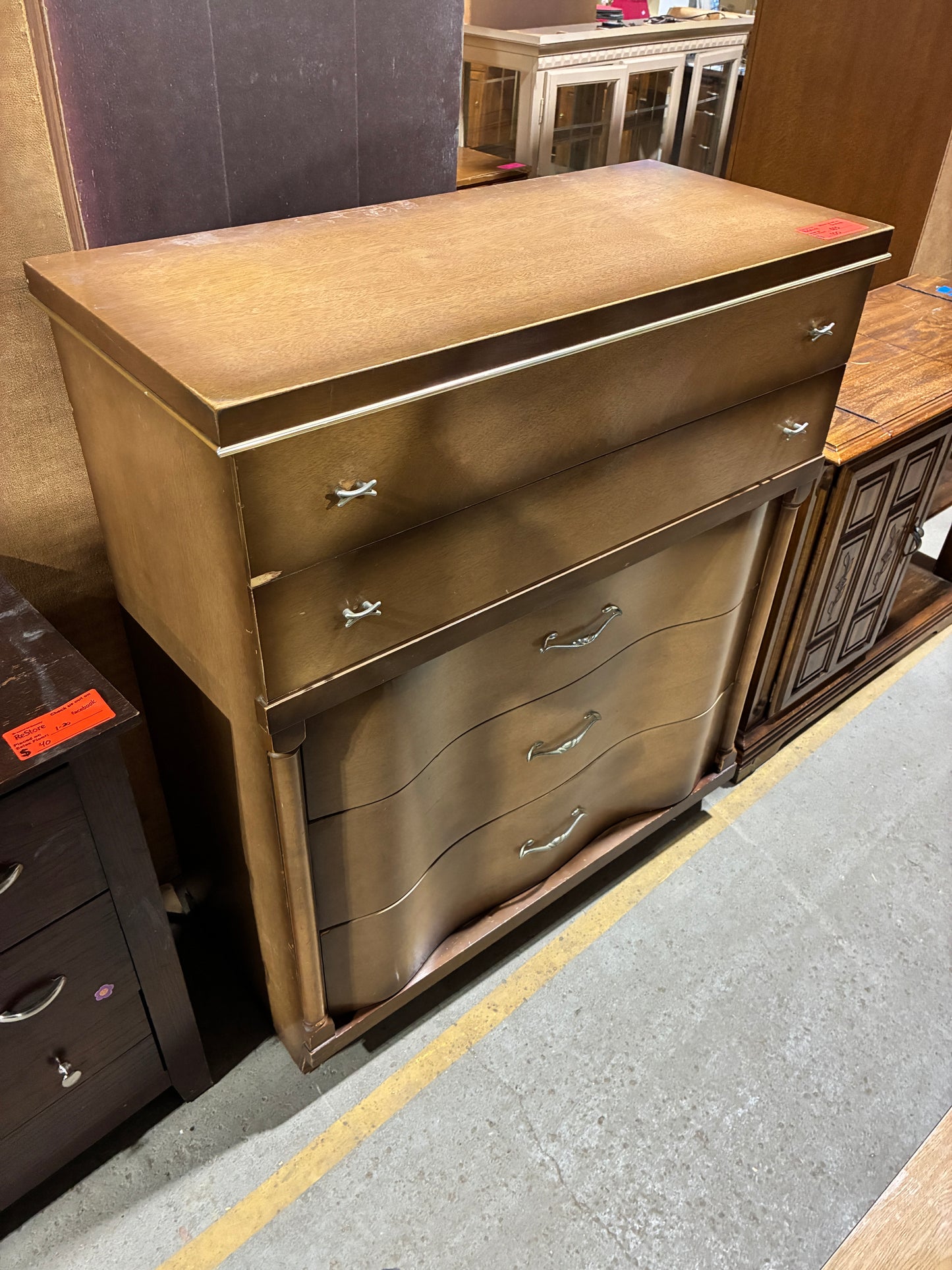 Vintage Style Wood Dresser with Curved Drawer Fronts