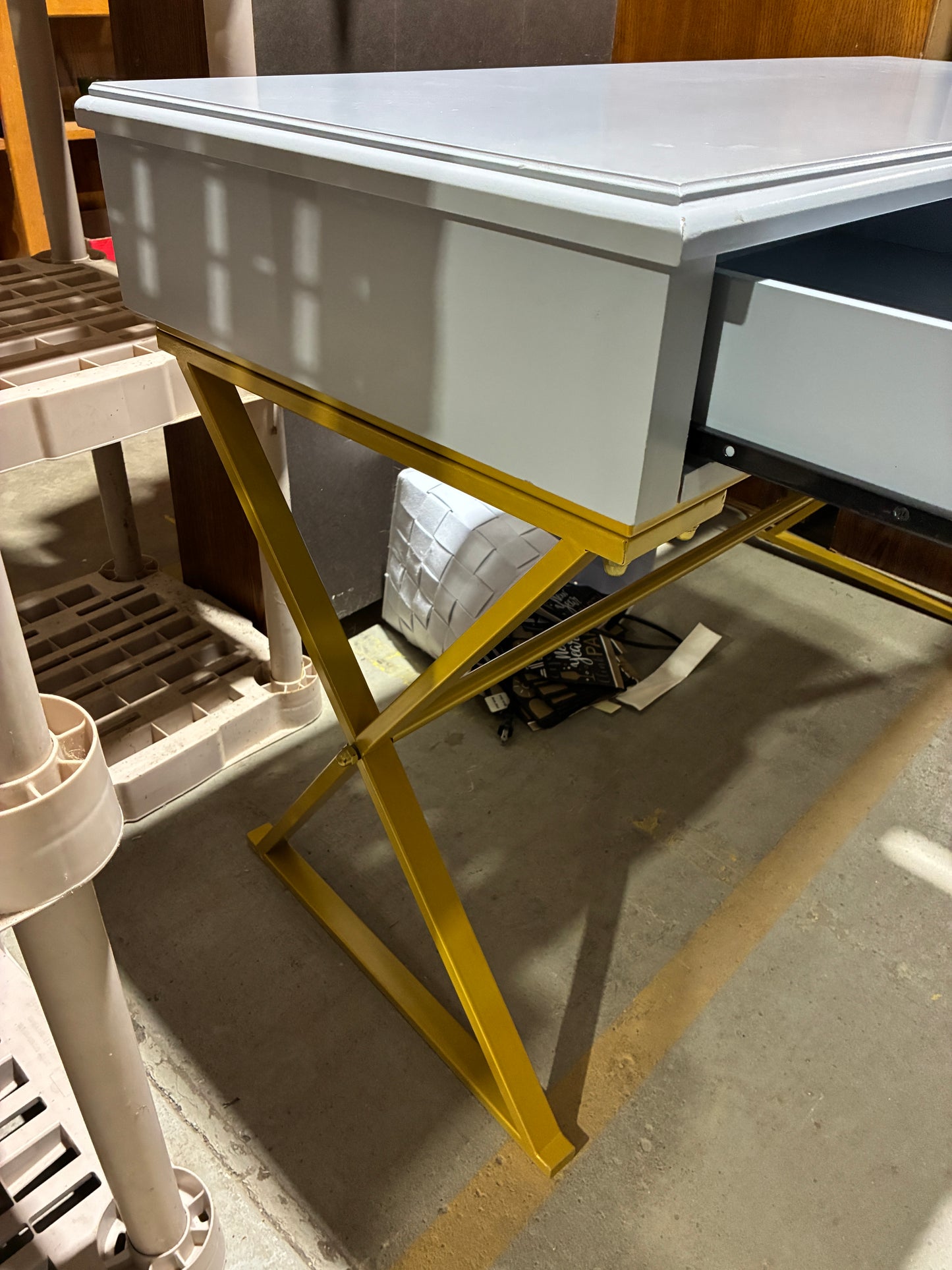 Modern Light Blue Console Table with Gold Legs