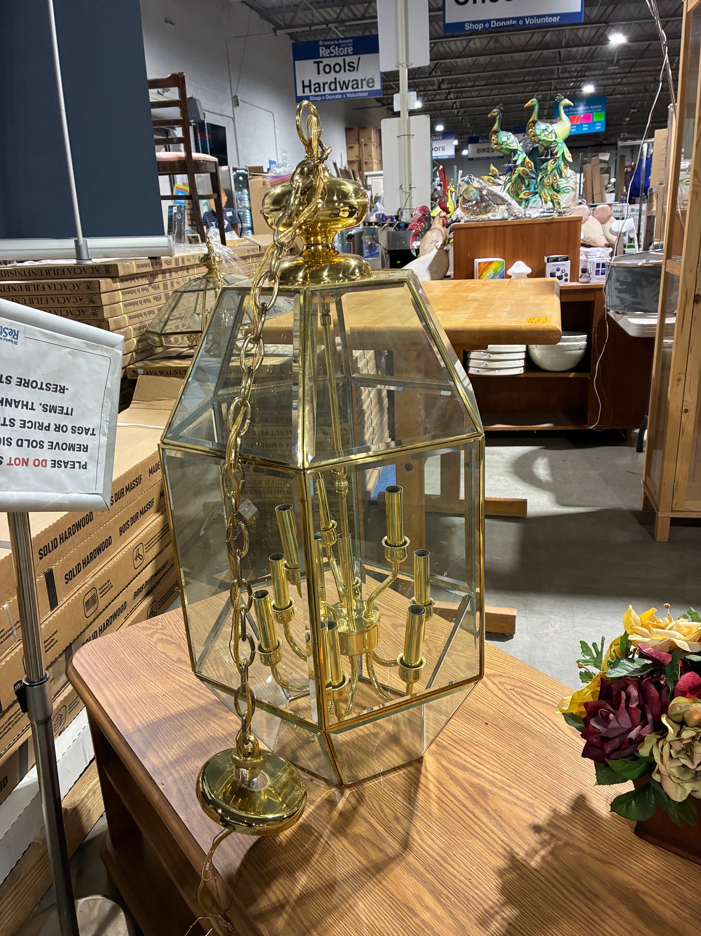 Brass and Glass 8-Light Lantern Chandelier
