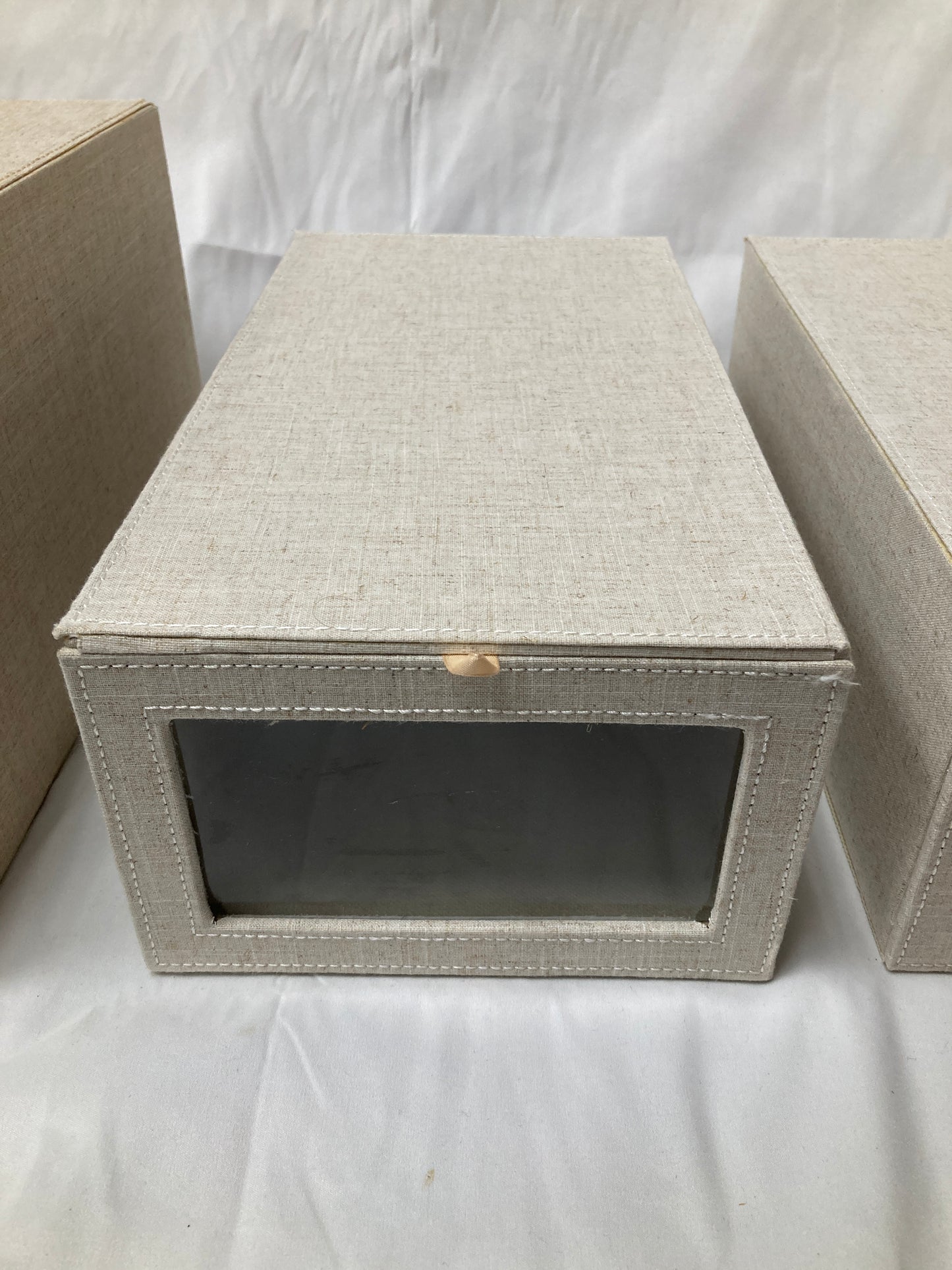 Set of Three Fabric Storage Boxes with Clear Front Panels