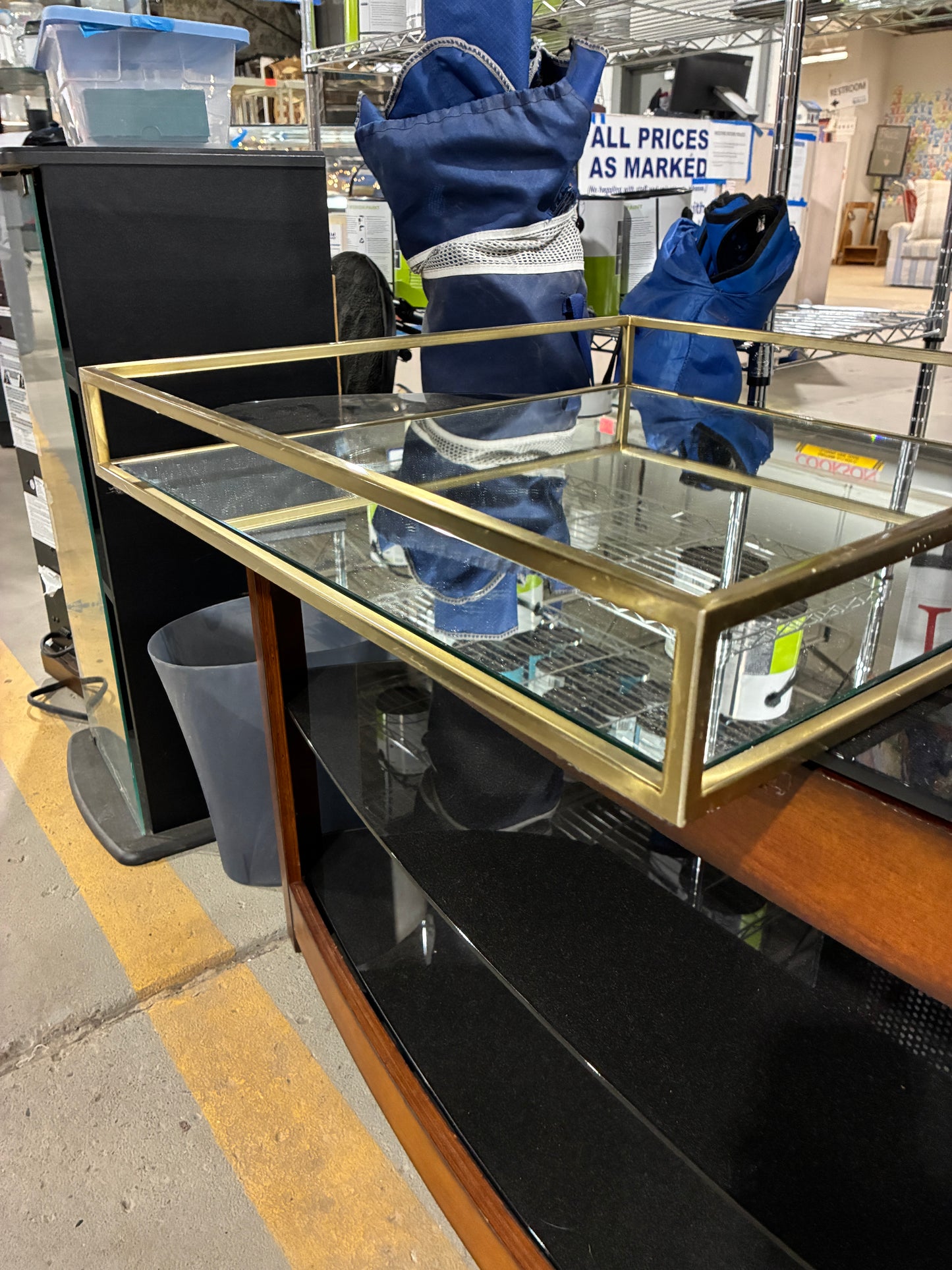 Arhaus Mirror Tray – 22" x 22" Brass & Glass