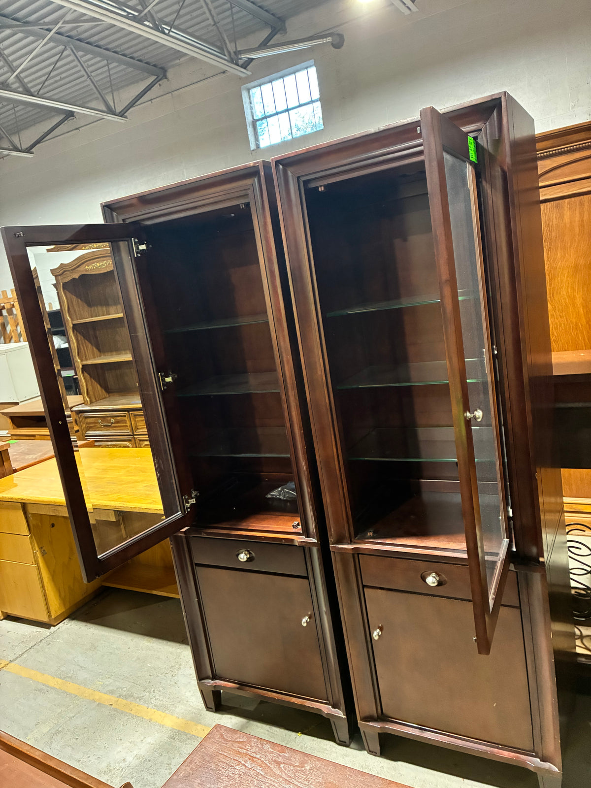 Harbor Home Dark Cherry Wood Glass Display Cabinet