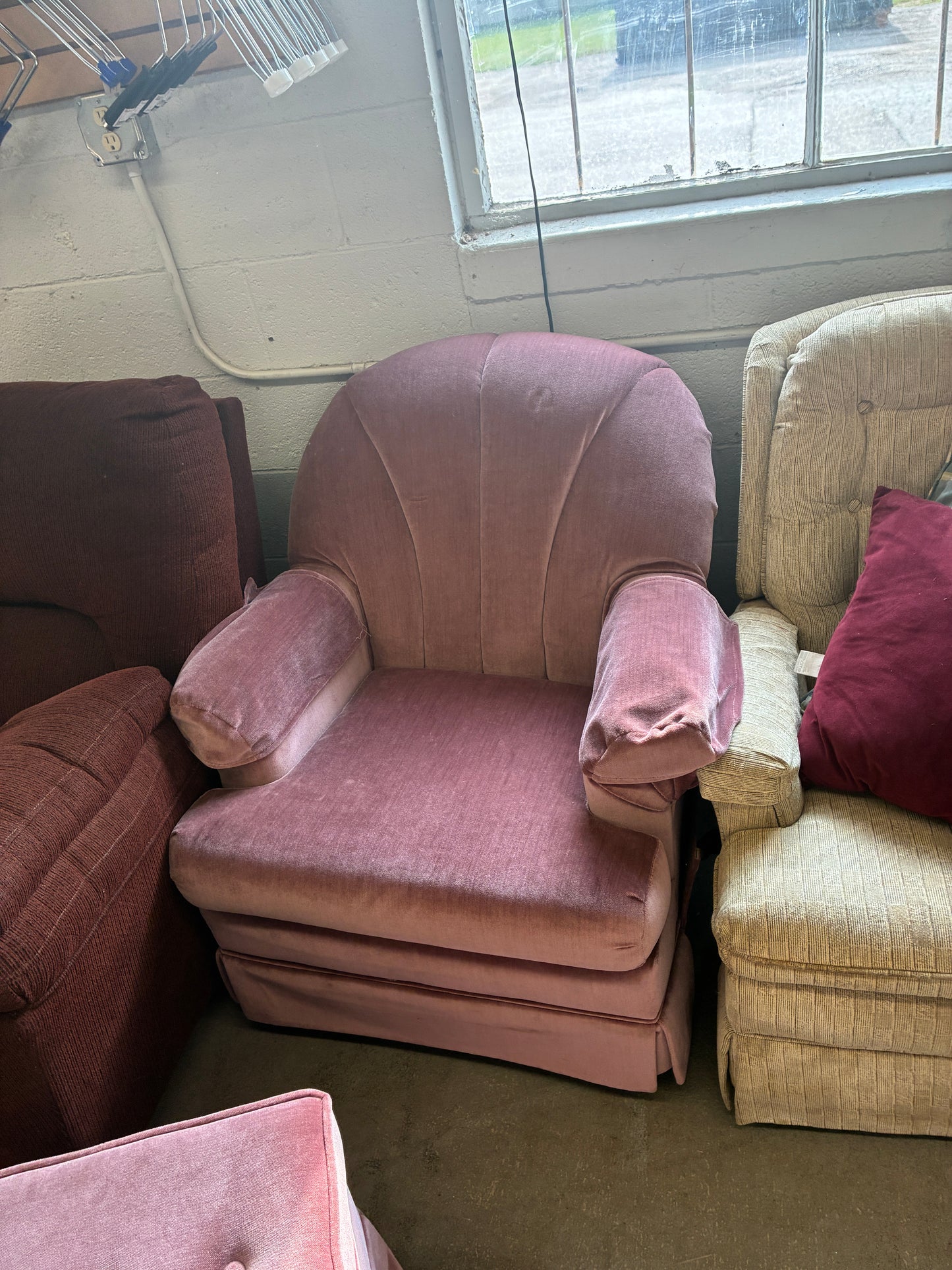 Blush Pink Accent Chair with Ottoman