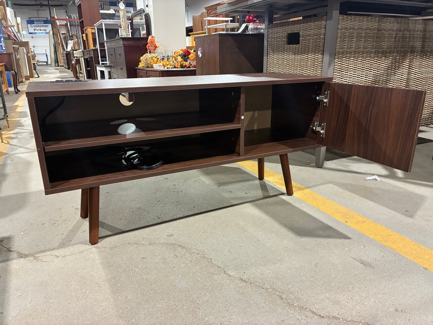 Mid-Century Style TV Stand with Built-In Power Outlets