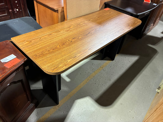 Wood Grain Desk or Work Table with Black Base