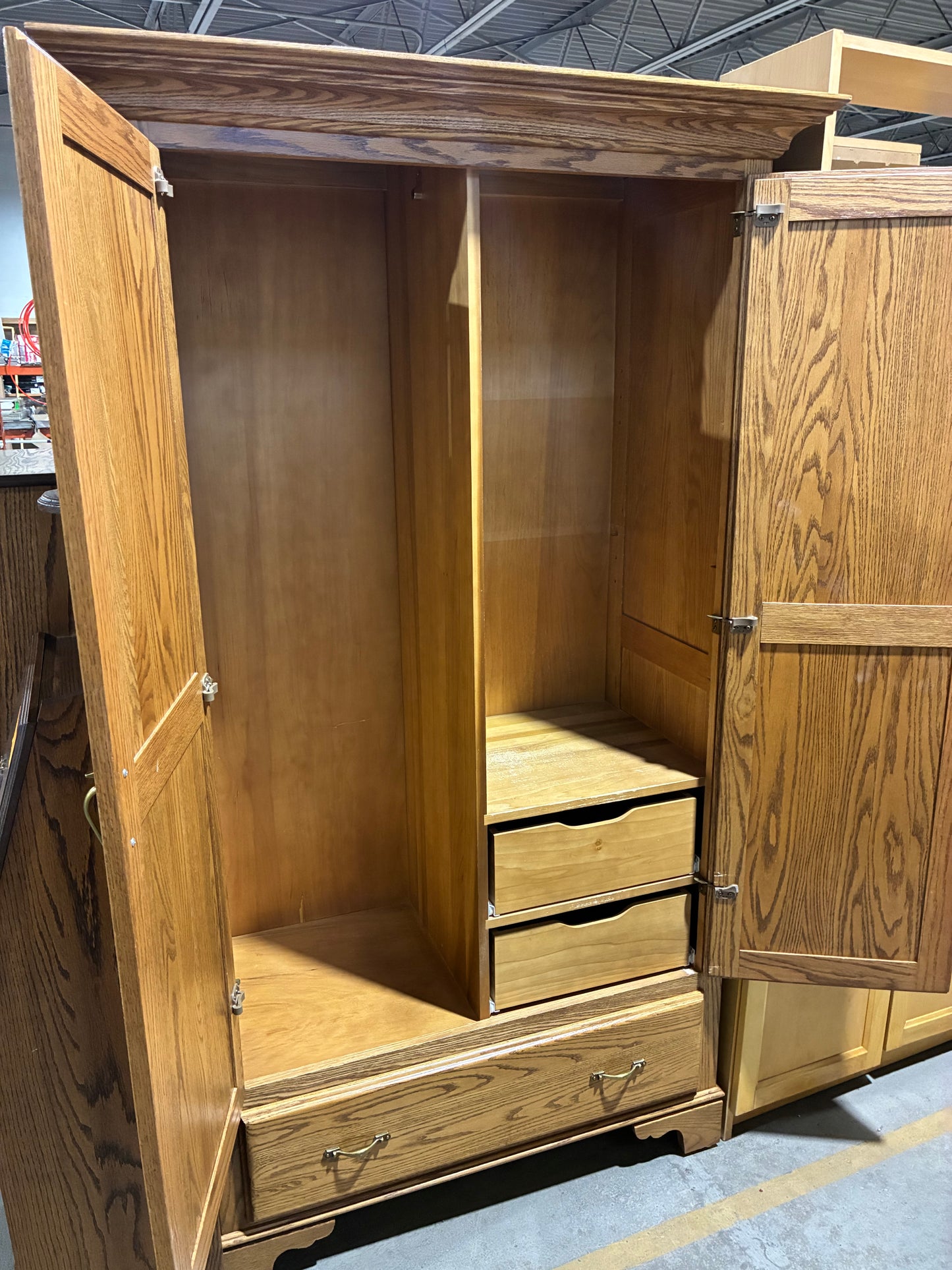 Oak Entertainment Armoire with Storage Drawers