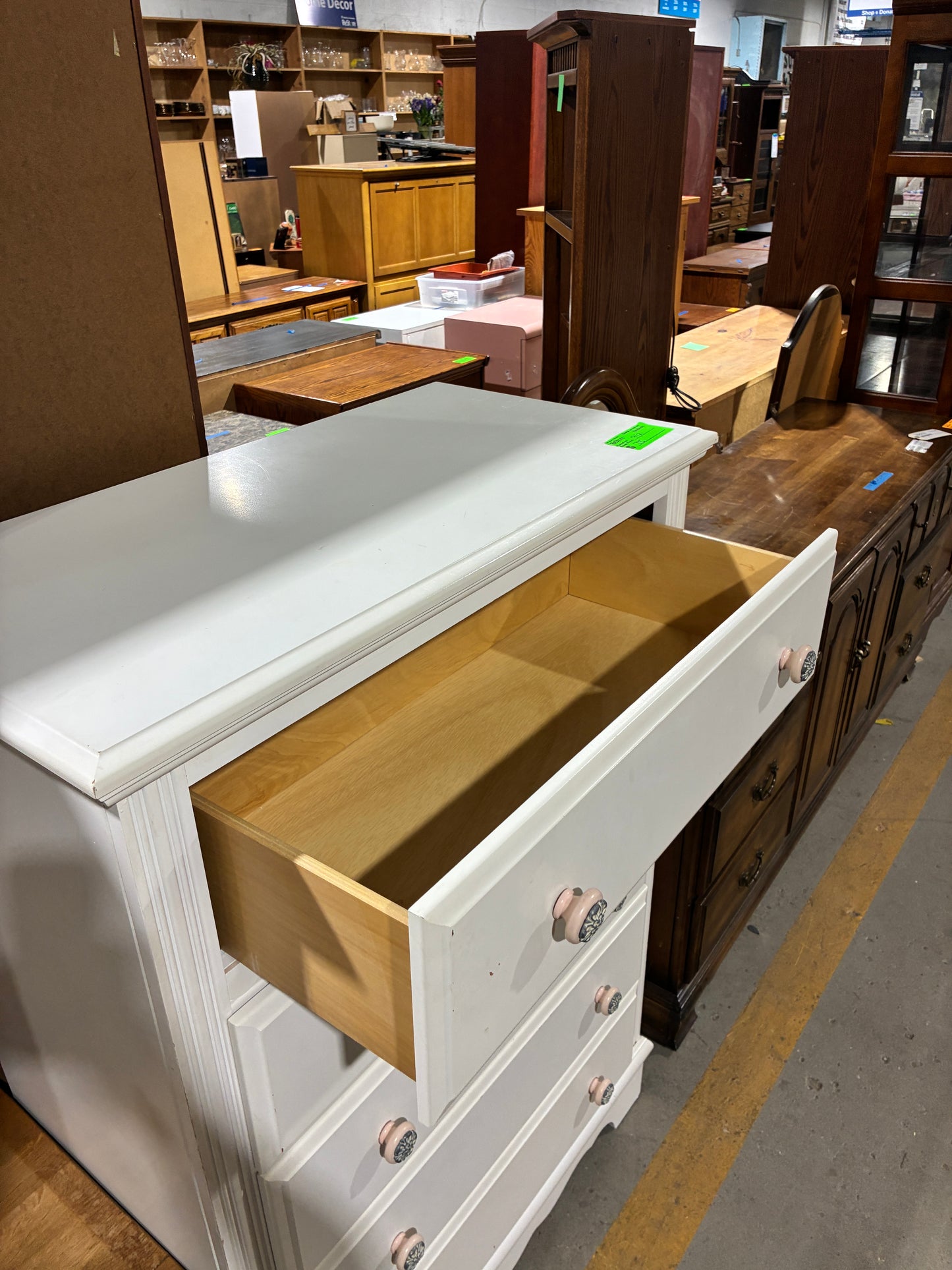 White Five-Drawer Tall Dresser with Decorative Knobs