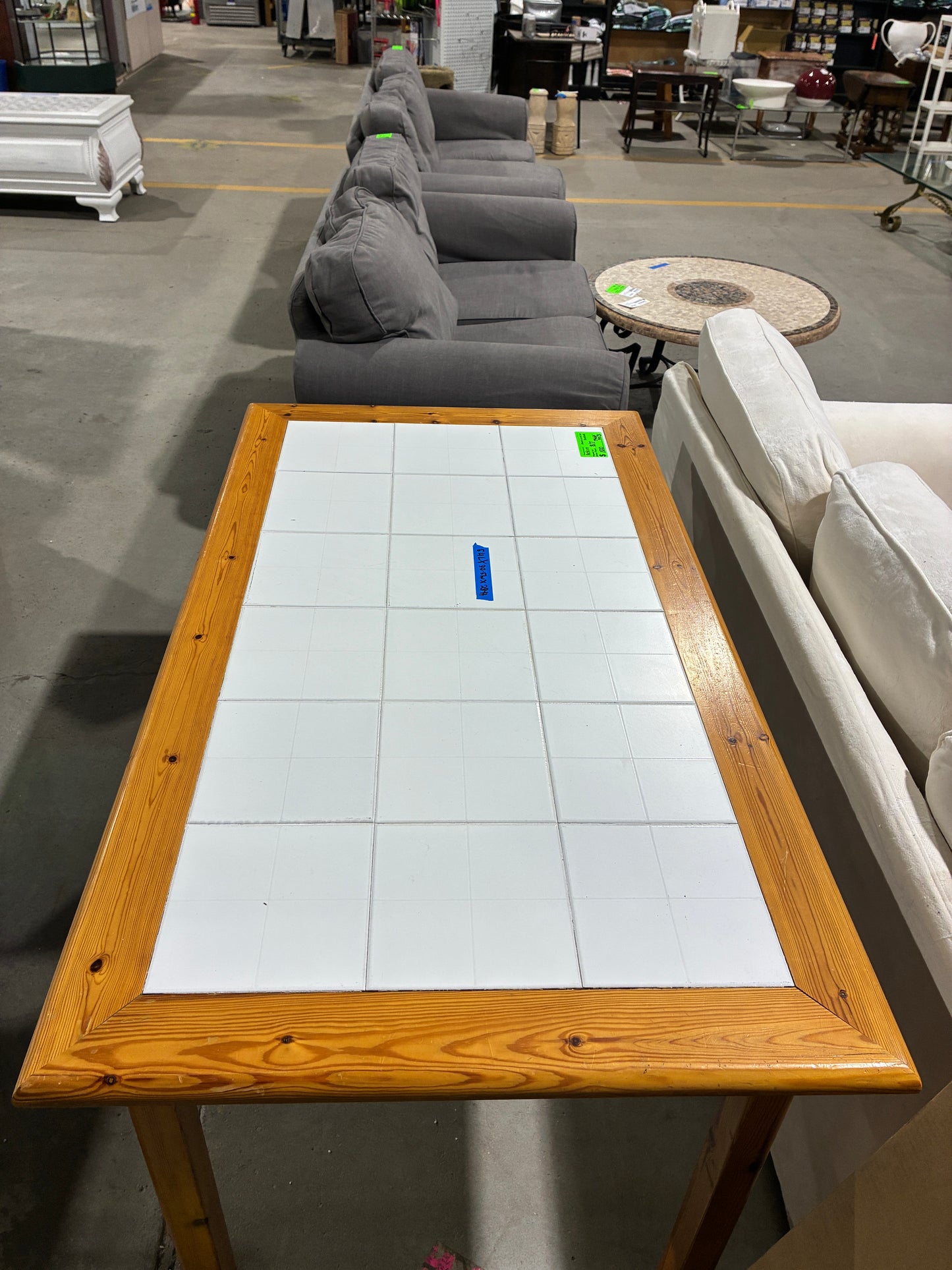 Wood Dining Table with White Tile Top