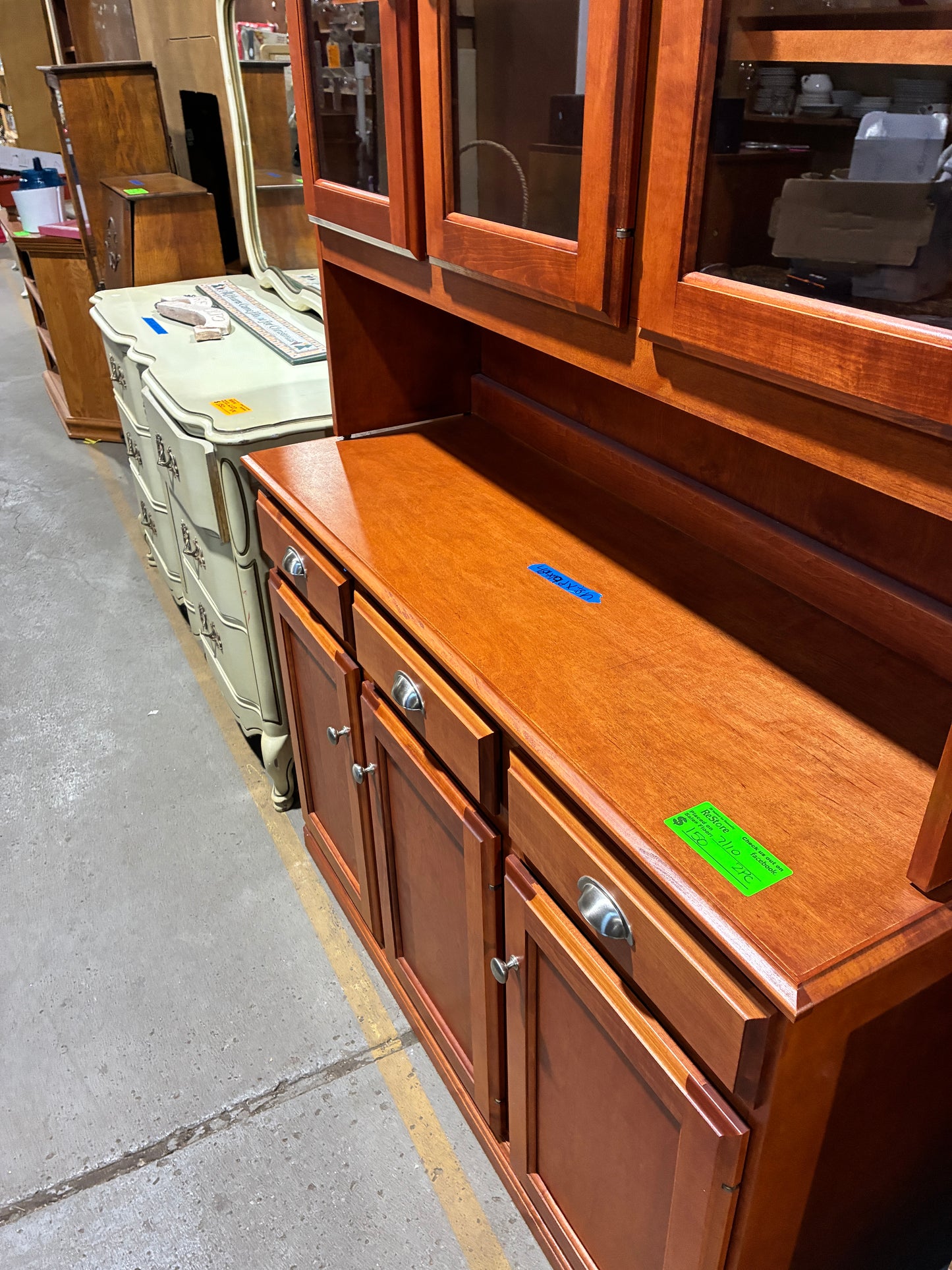 Cherry Finish Lighted China Cabinet and Buffet