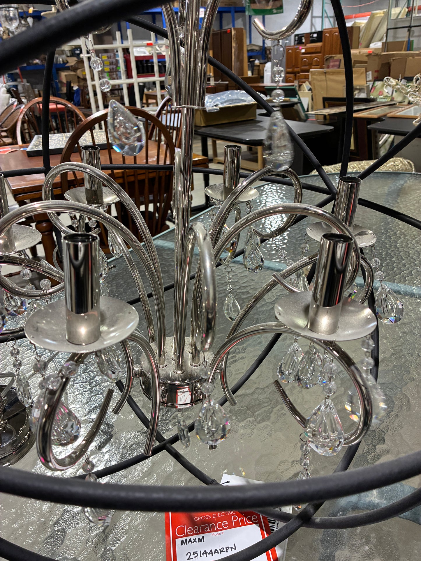 Anthracite and Polished Nickel Crystal Orb Chandelier (24” Diameter)