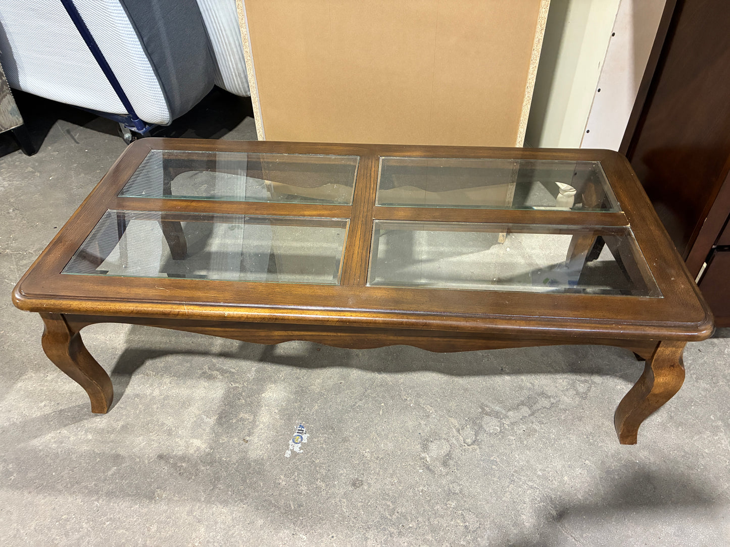 Traditional Walnut Glass Top Coffee Table