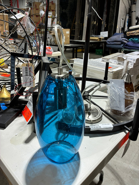 Blue Art Glass Pendant Light with Brushed Nickel Hardware