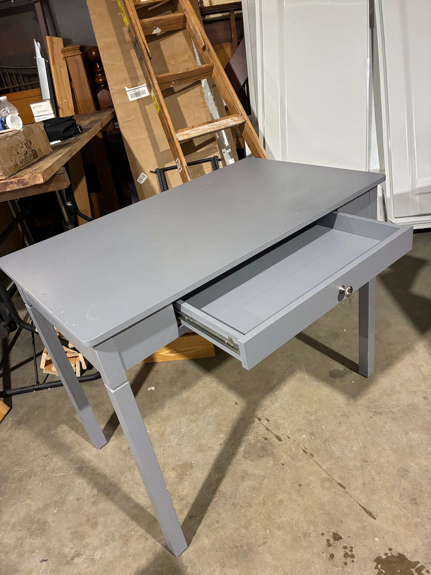 Gray Writing Desk with Storage Drawer