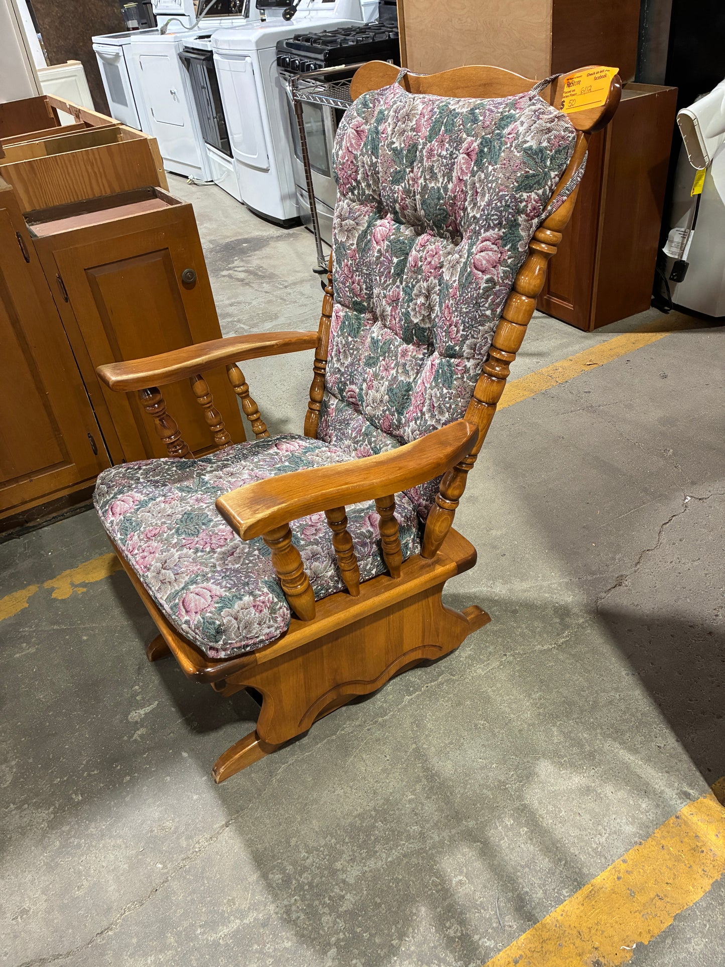 Floral Upholstered Wooden Glider Rocking Chair