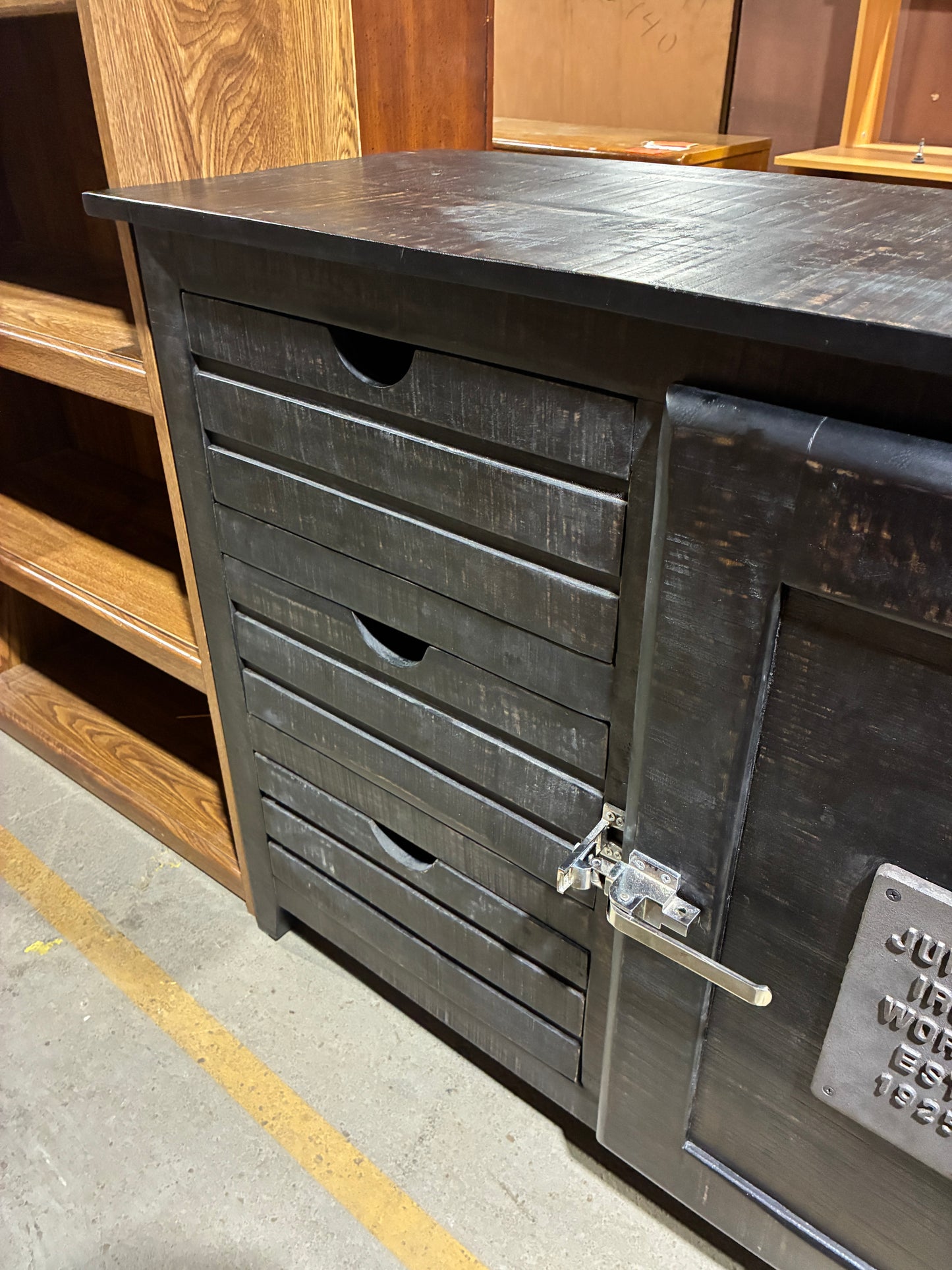 Industrial Style Black Storage Cabinet with Drawers & Door