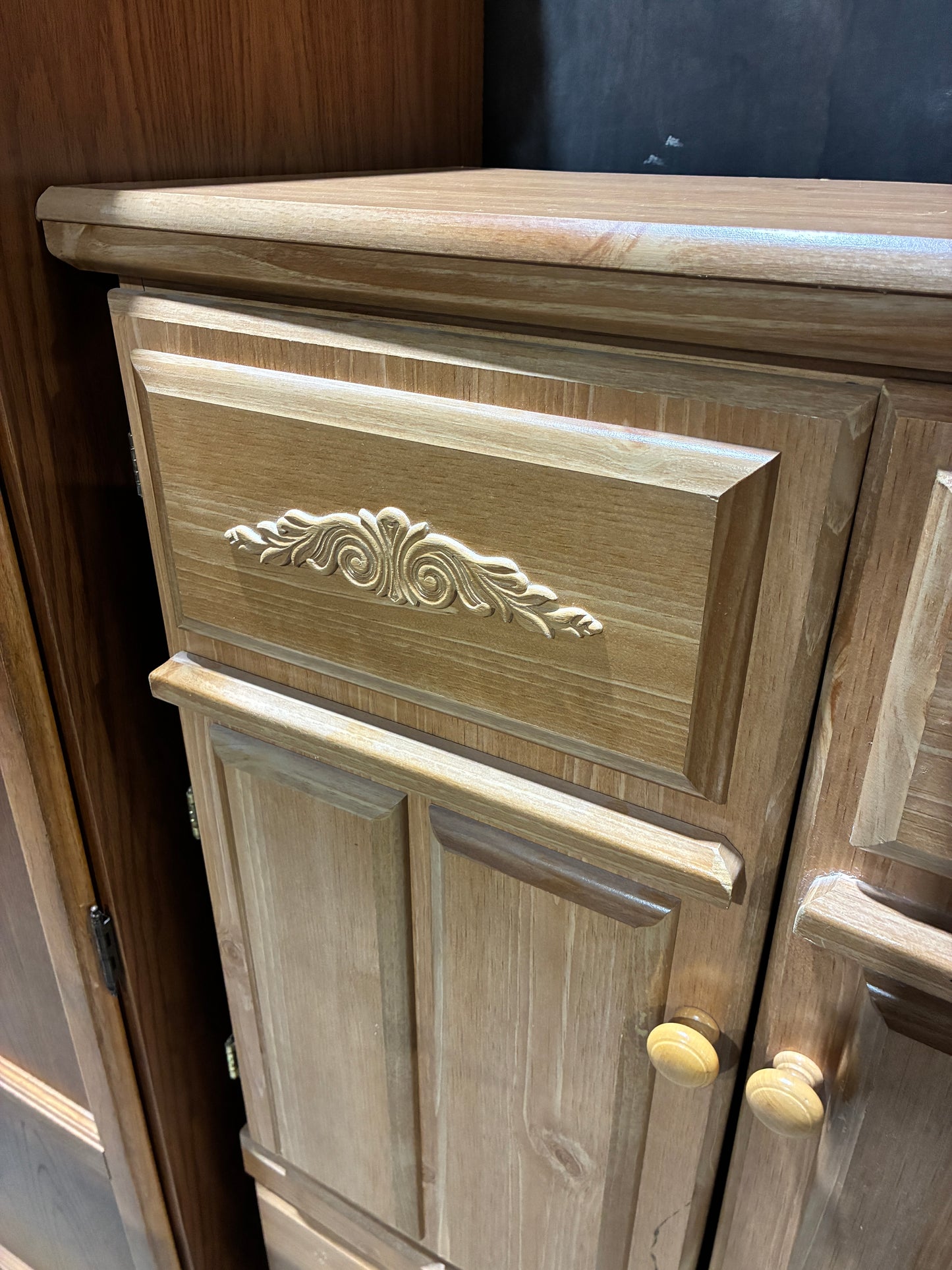 Wood Storage Cabinet with Interior Shelving and Drawers