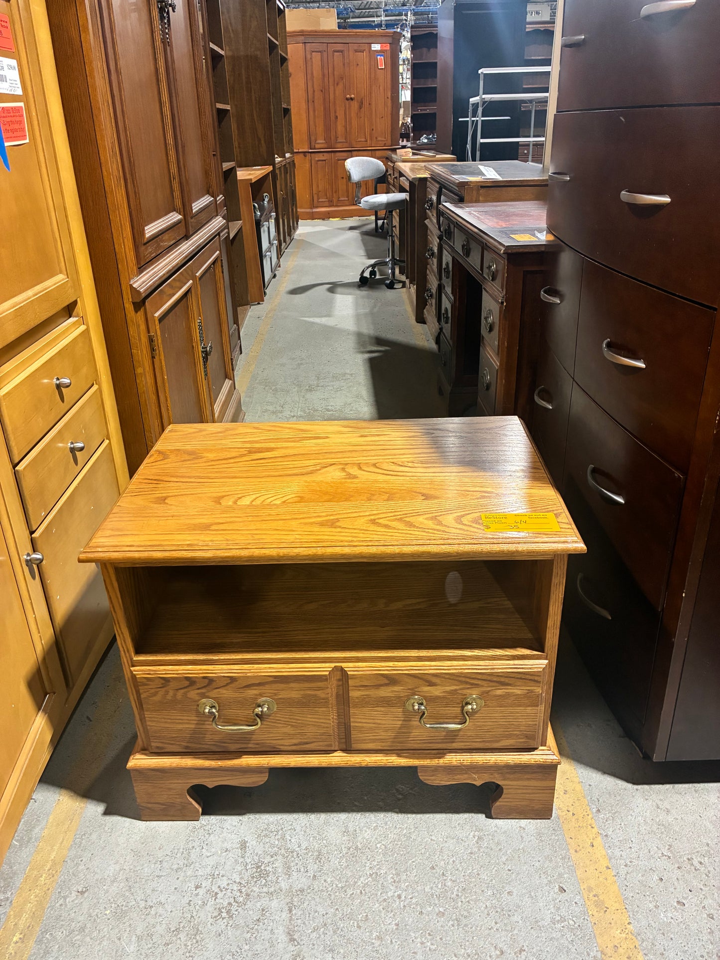 Oak TV Stand with Storage Drawer