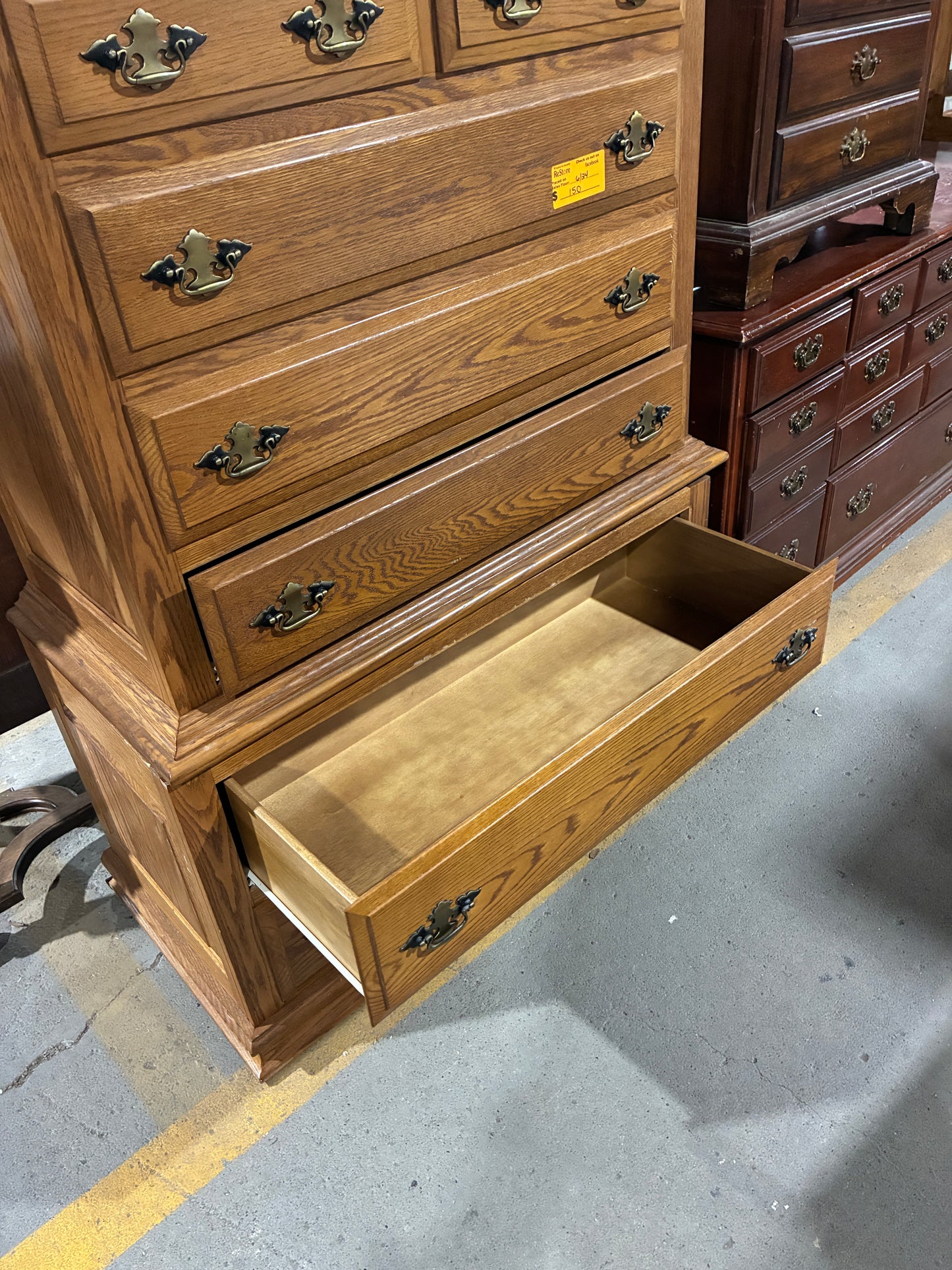 Solid Oak Highboy Dresser with 7 Drawers