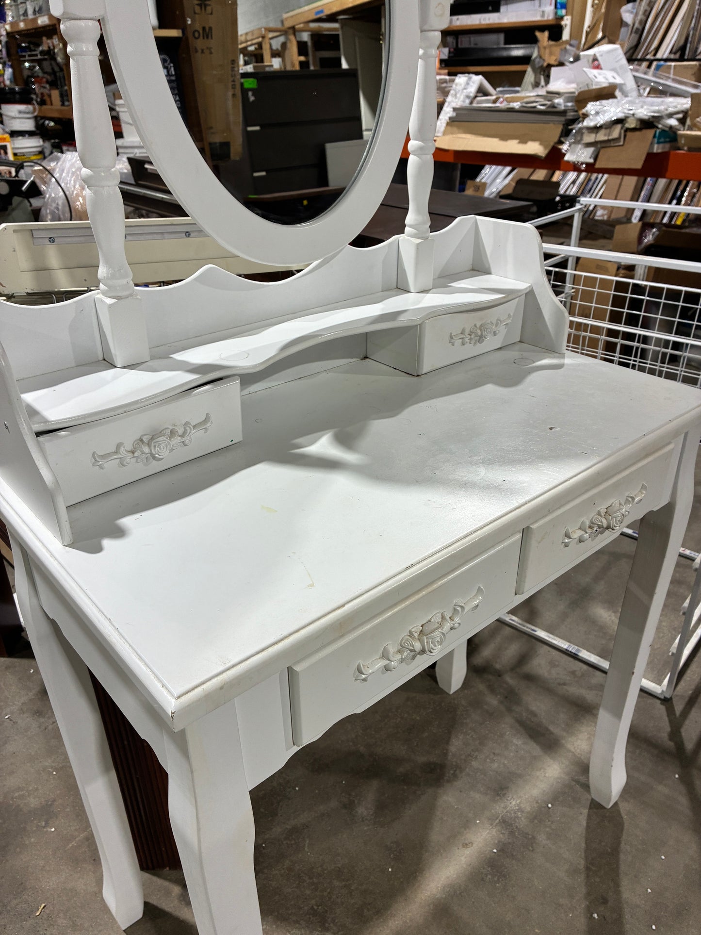 White Vanity Table with Adjustable Mirror