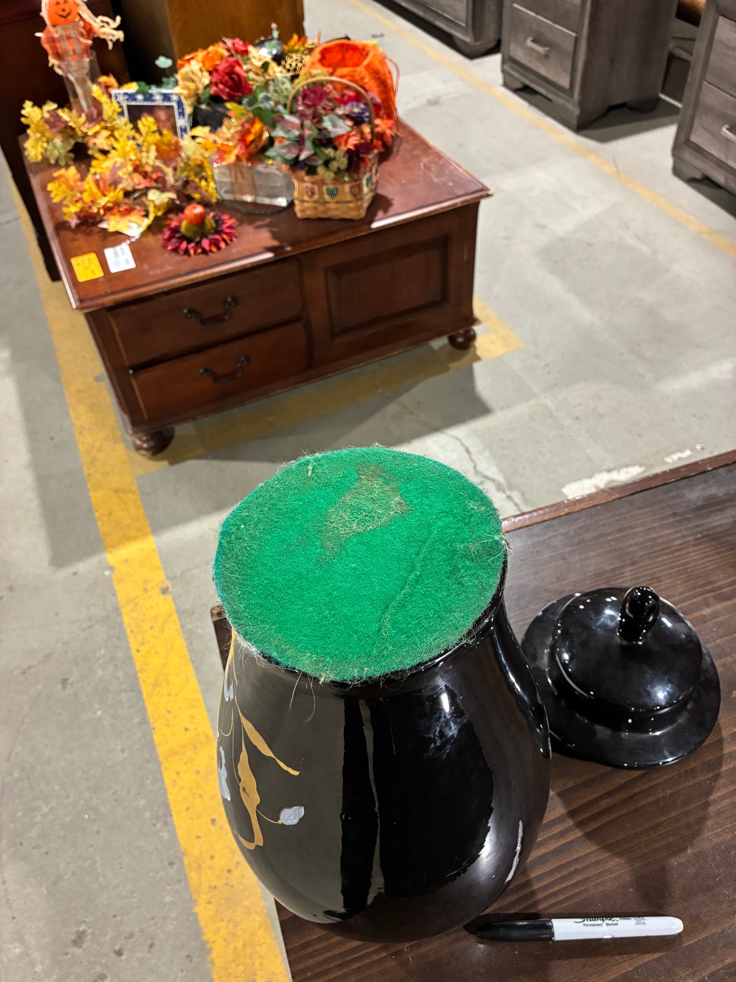 Black Decorative Ginger Jar with Floral Motif