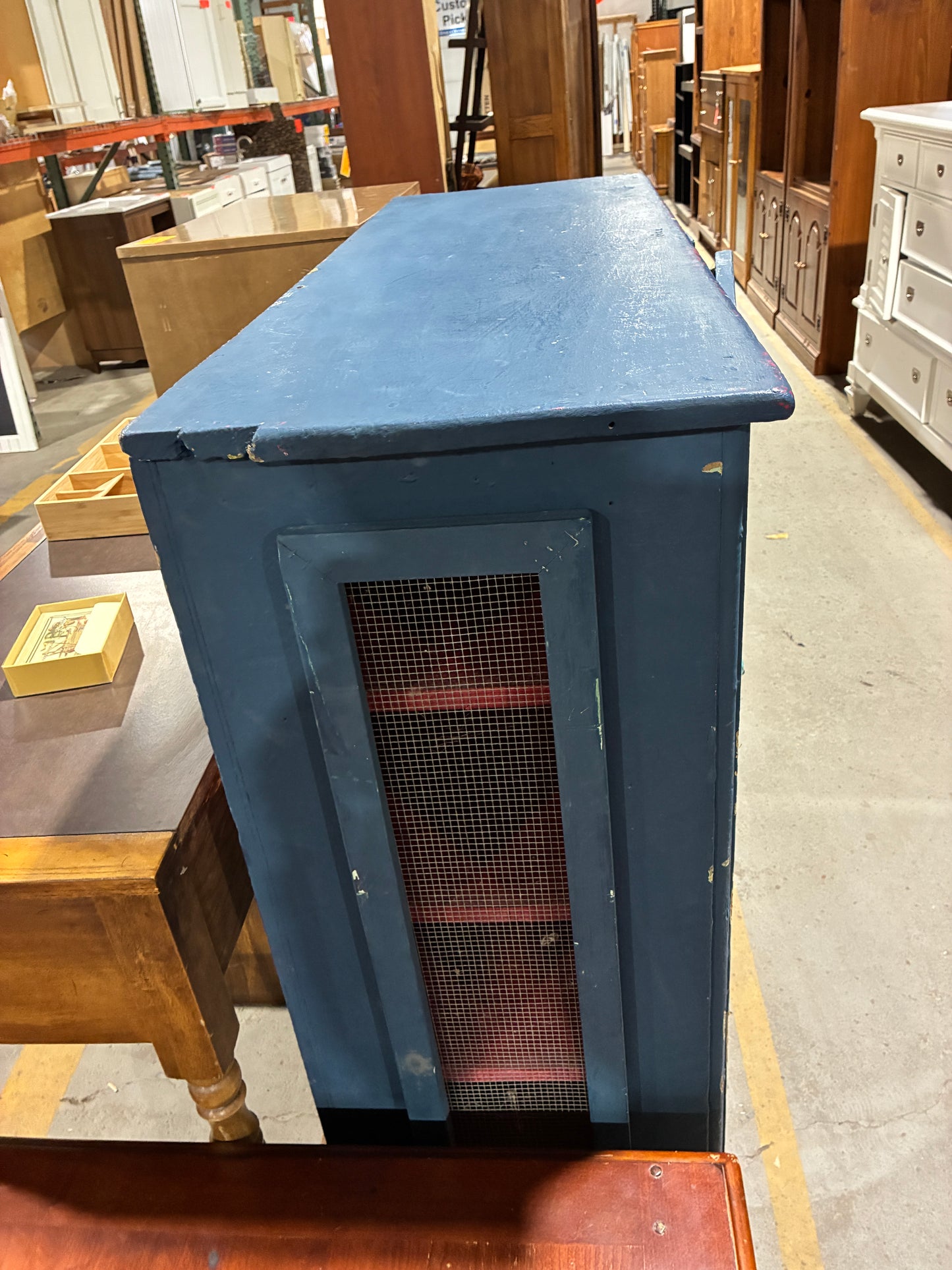 Rustic Blue Mesh Door Storage Cabinet