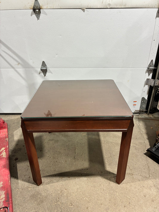 Dark Cherry Wood End Table with Glass Top #2