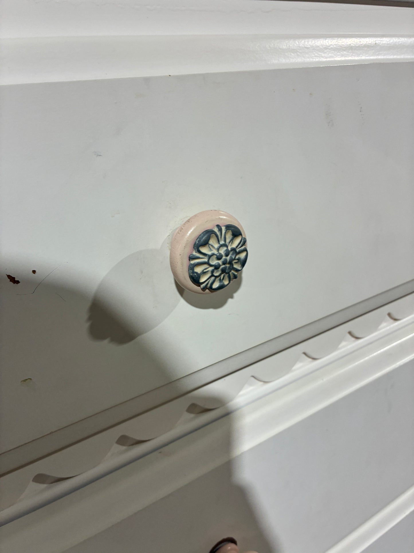 White Five-Drawer Tall Dresser with Decorative Knobs