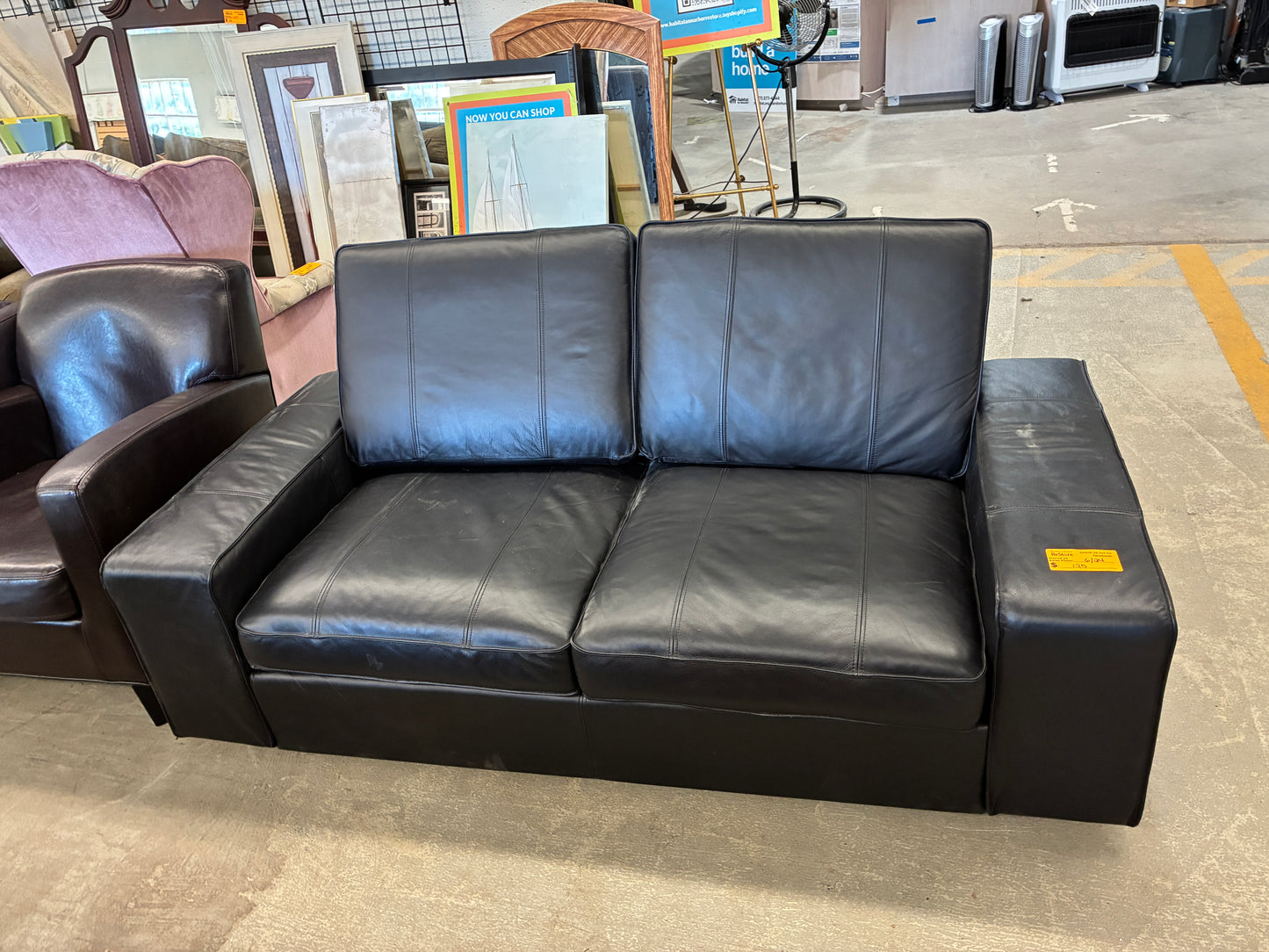 Black Faux Leather Loveseat