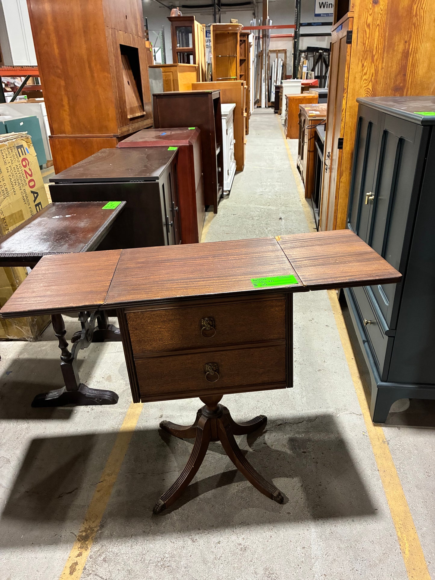 Vintage Drop-Leaf Side Table with Storage
