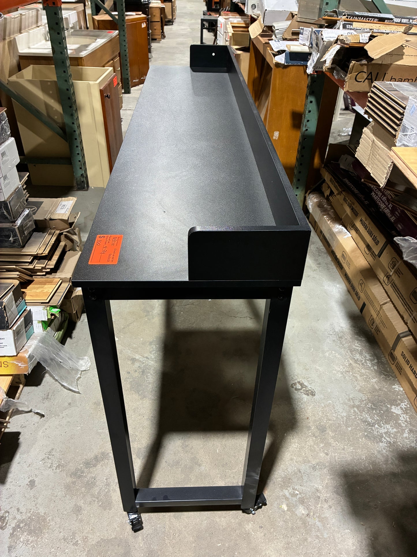 Black Rolling Desk with Raised Back Shelf