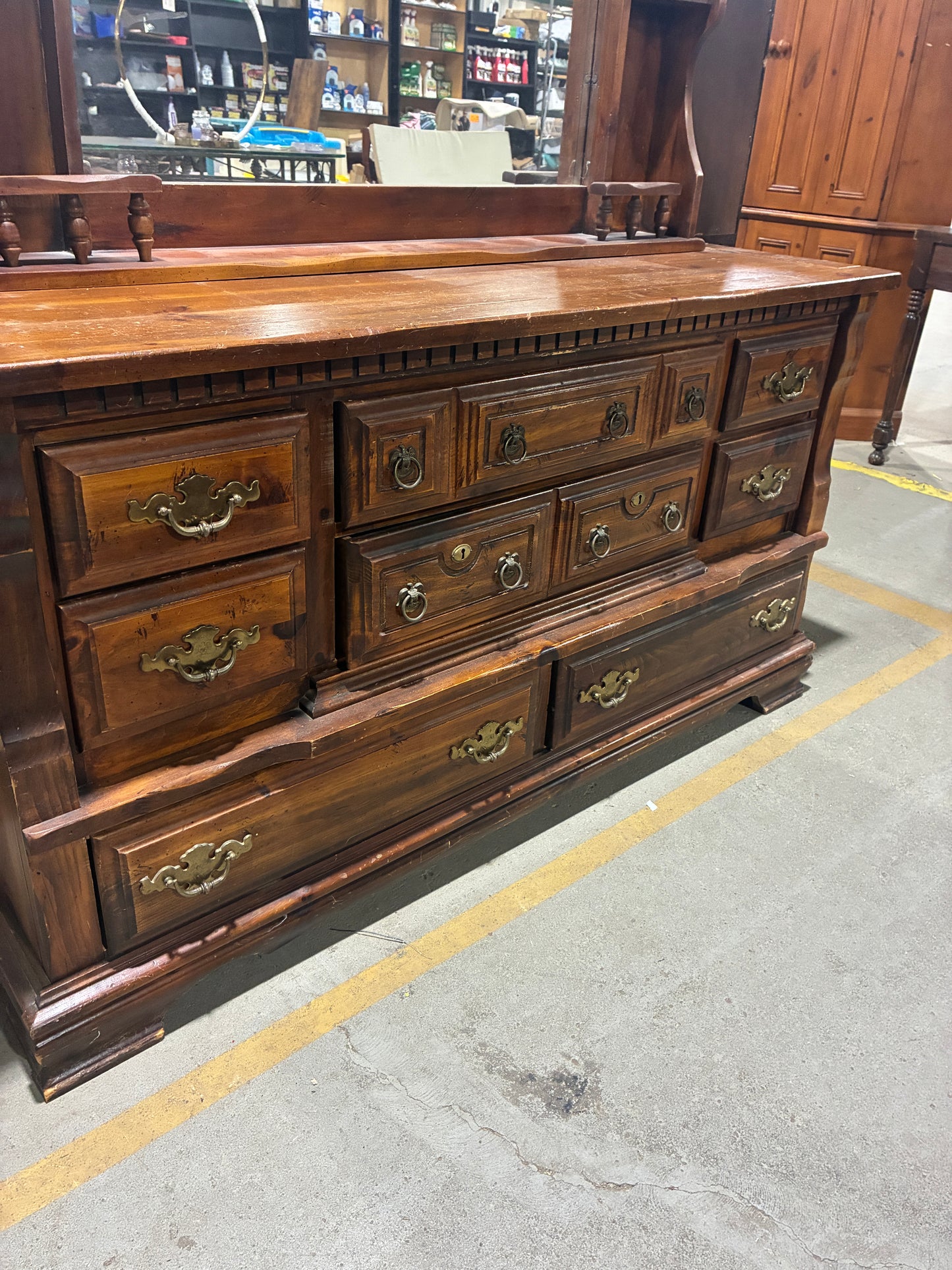 Rustic Pine Dresser with Mirror