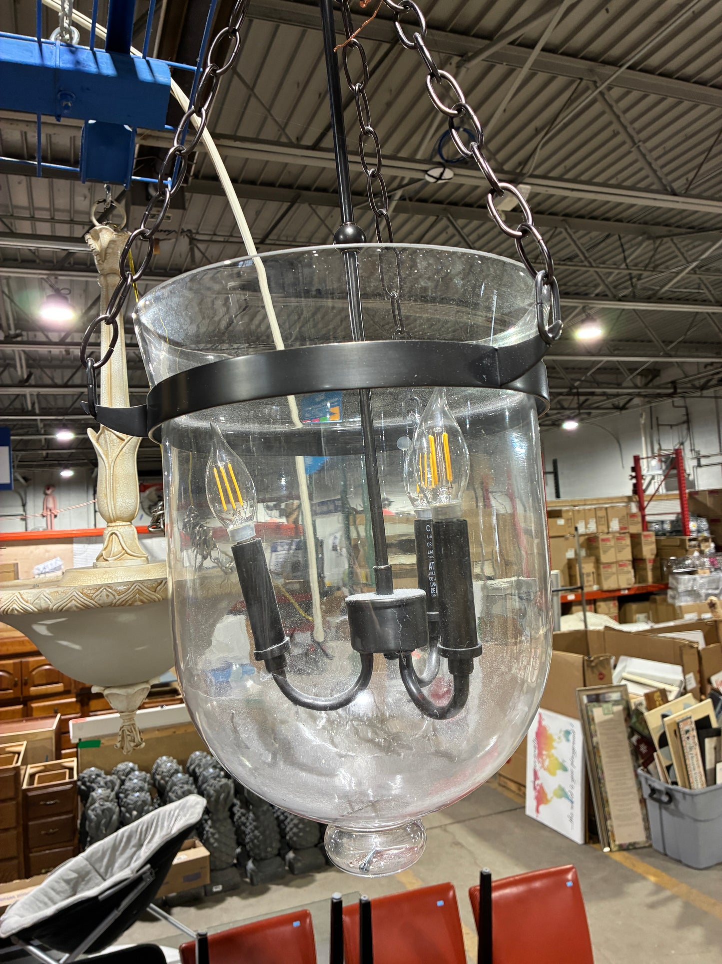 Clear Glass Lantern Pendant Light with Black Metal Frame