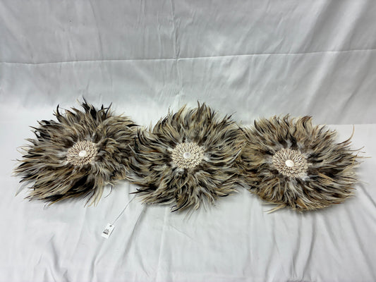 Decorative Feather Wall Art Discs with Shell Center