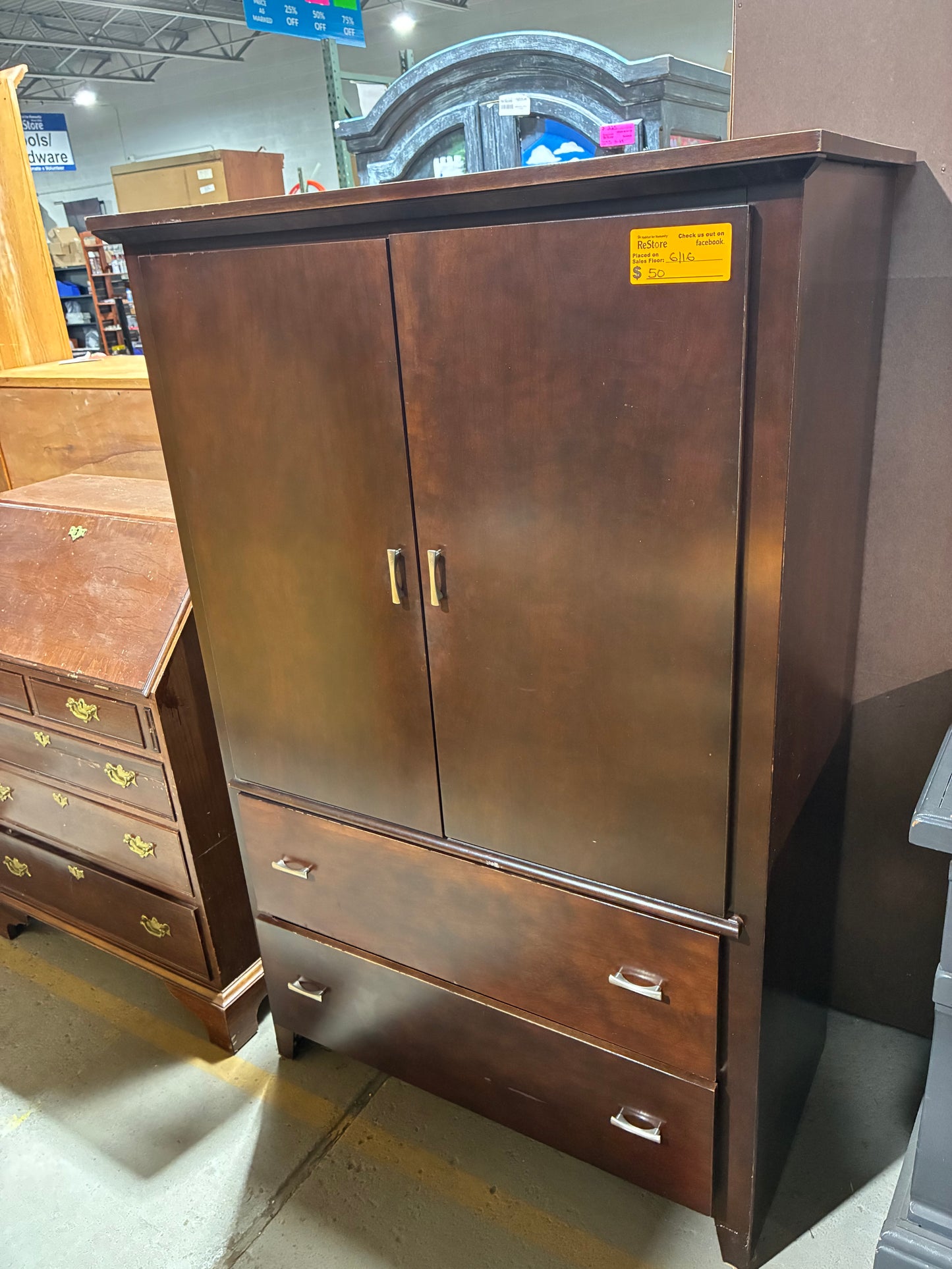 Dark Cherry Storage Armoire with Drawers