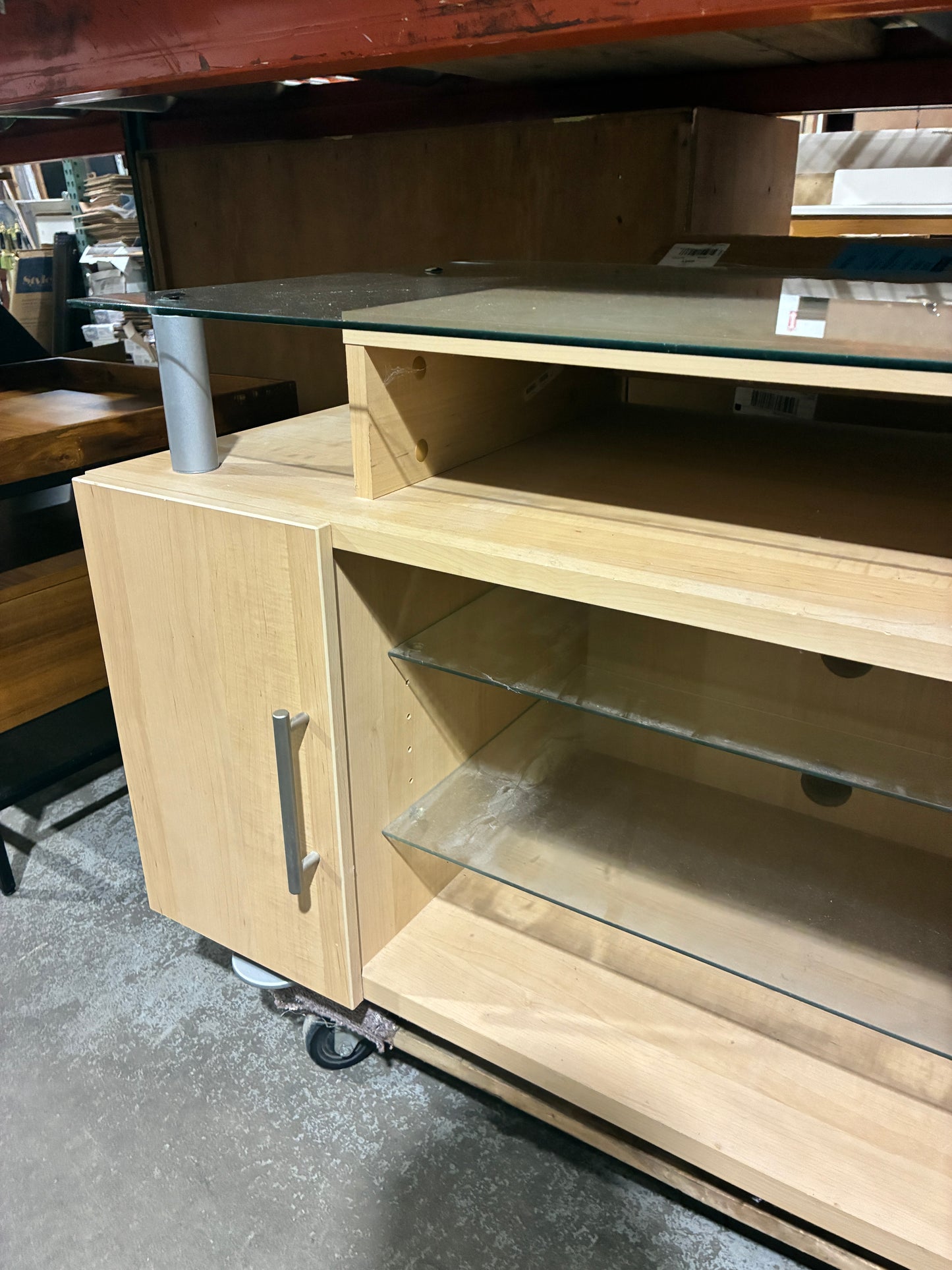 Modern TV Stand with Glass Shelving and Storage