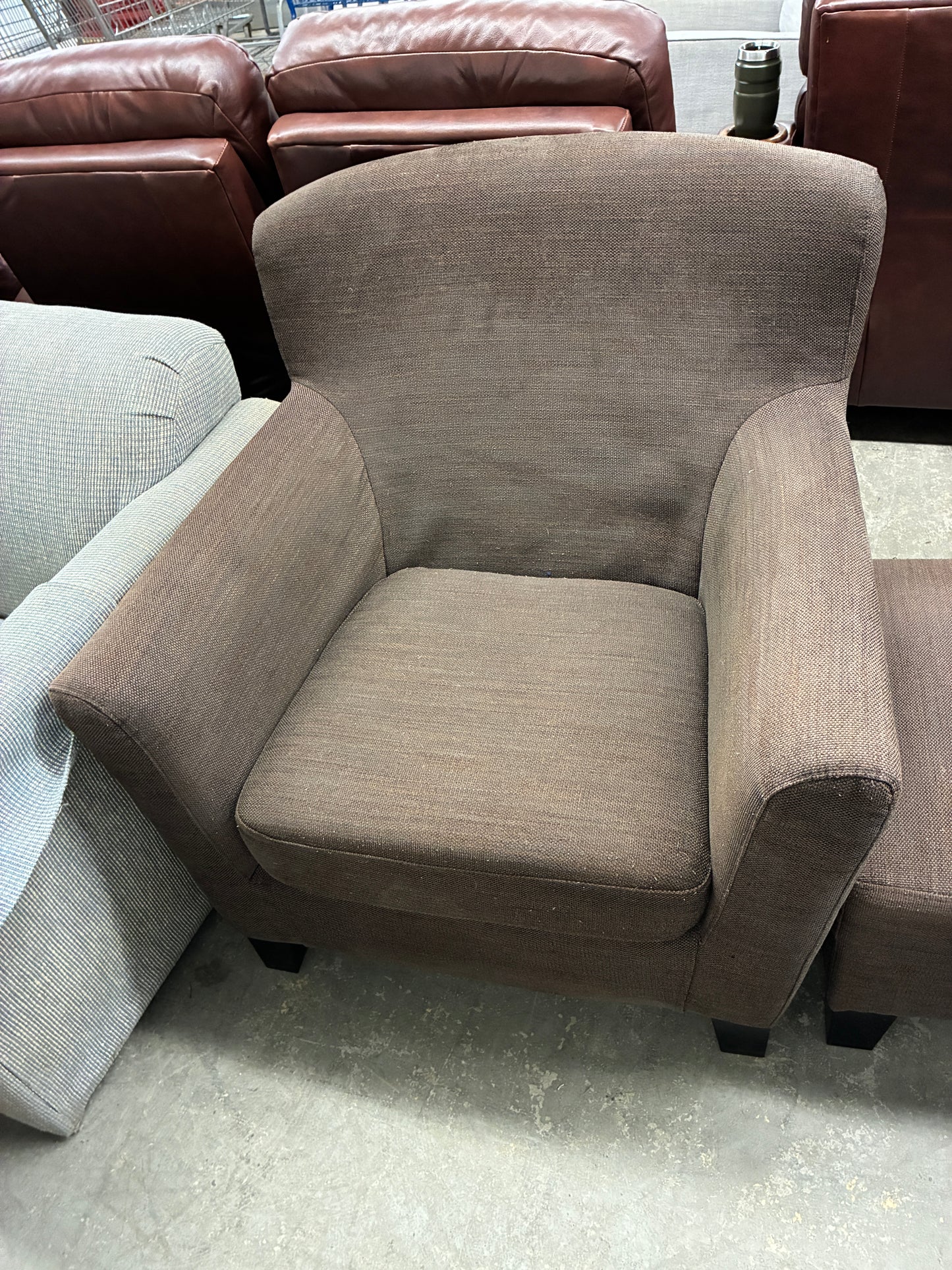 Brown Upholstered Accent Chair with Matching Ottoman