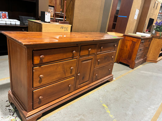 Rustic Wood Nine-Drawer Dresser with Center Cabinet