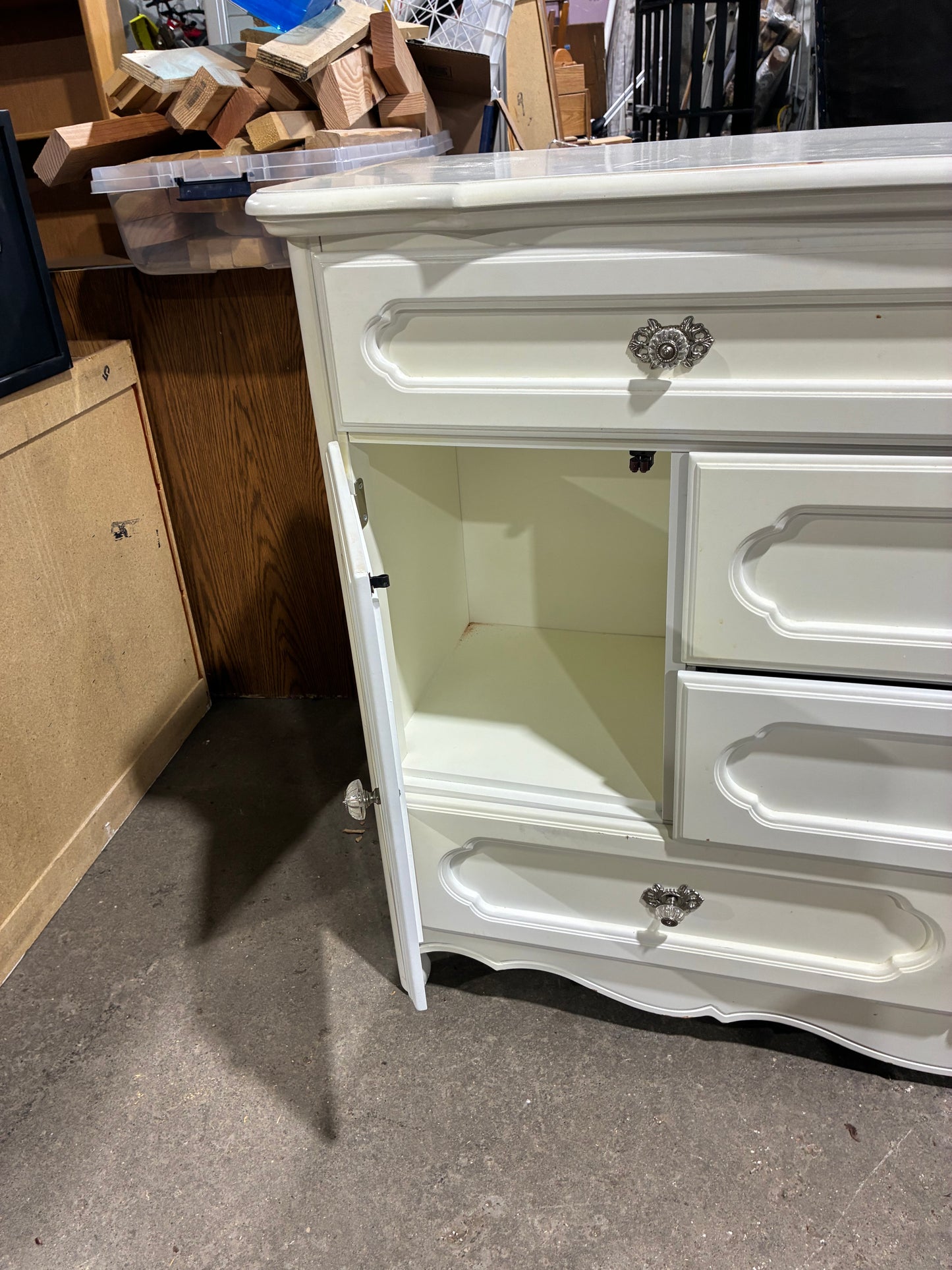 White Vintage Double Dresser with Matching Mirror