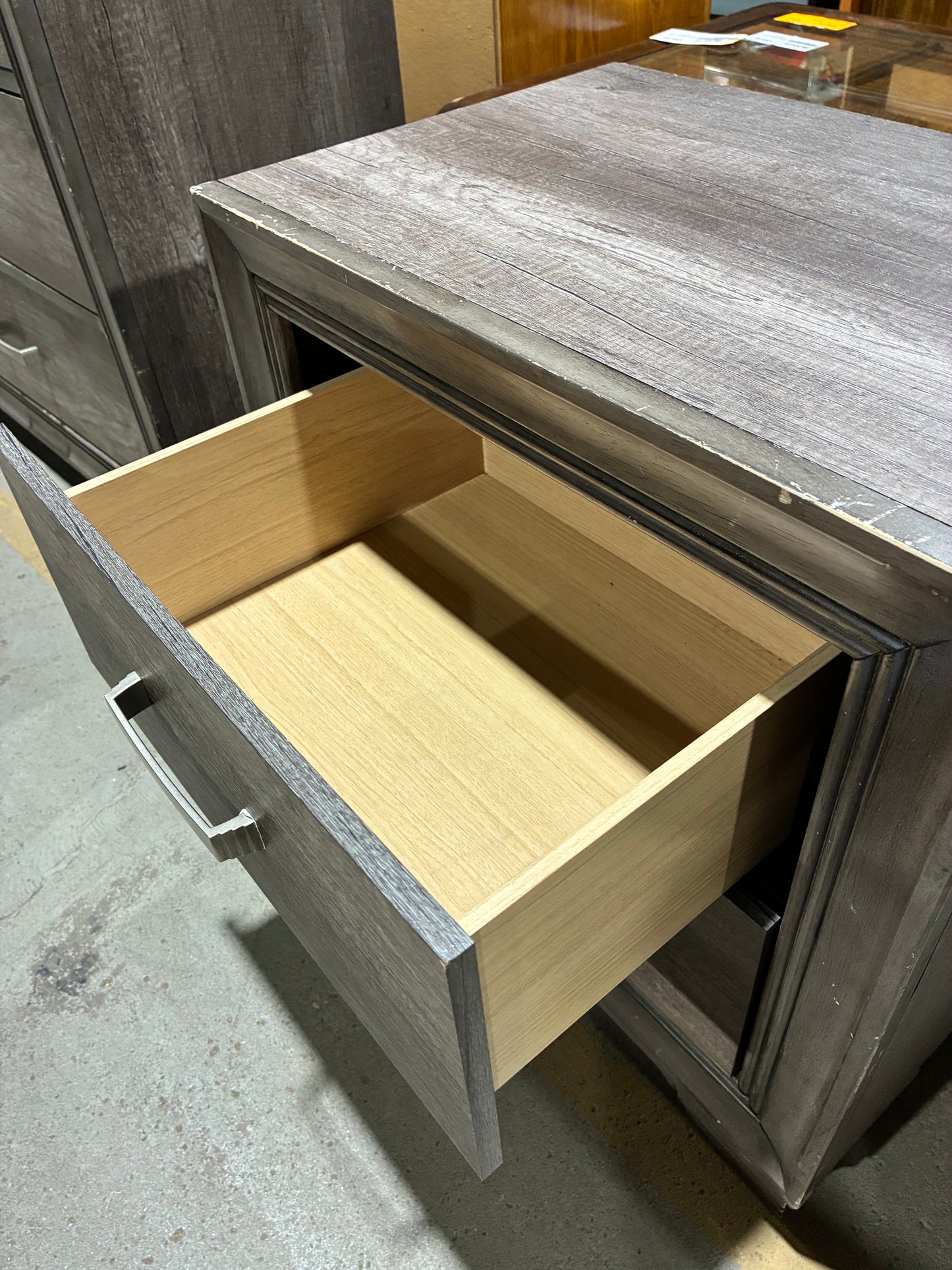 Modern Gray Two-Drawer Nightstand #1