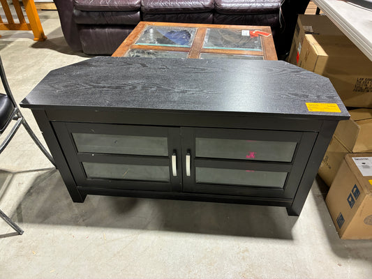Black TV Stand with Glass Cabinet Doors