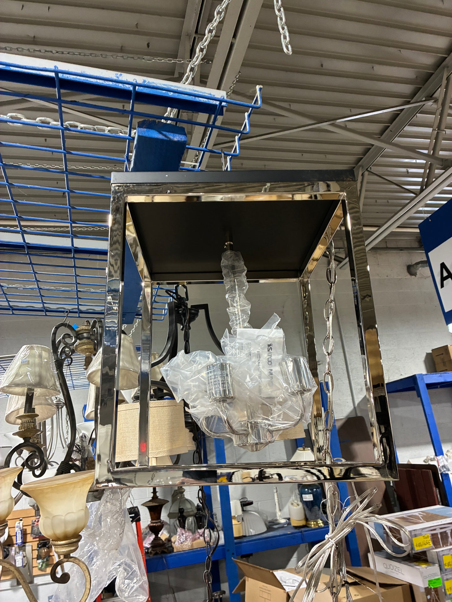 Square Chrome Lantern Pendant Light Fixture