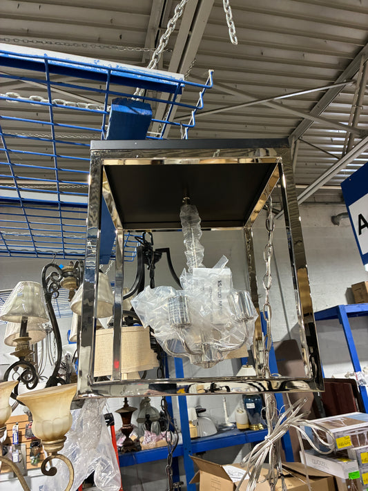 Square Chrome Lantern Pendant Light Fixture