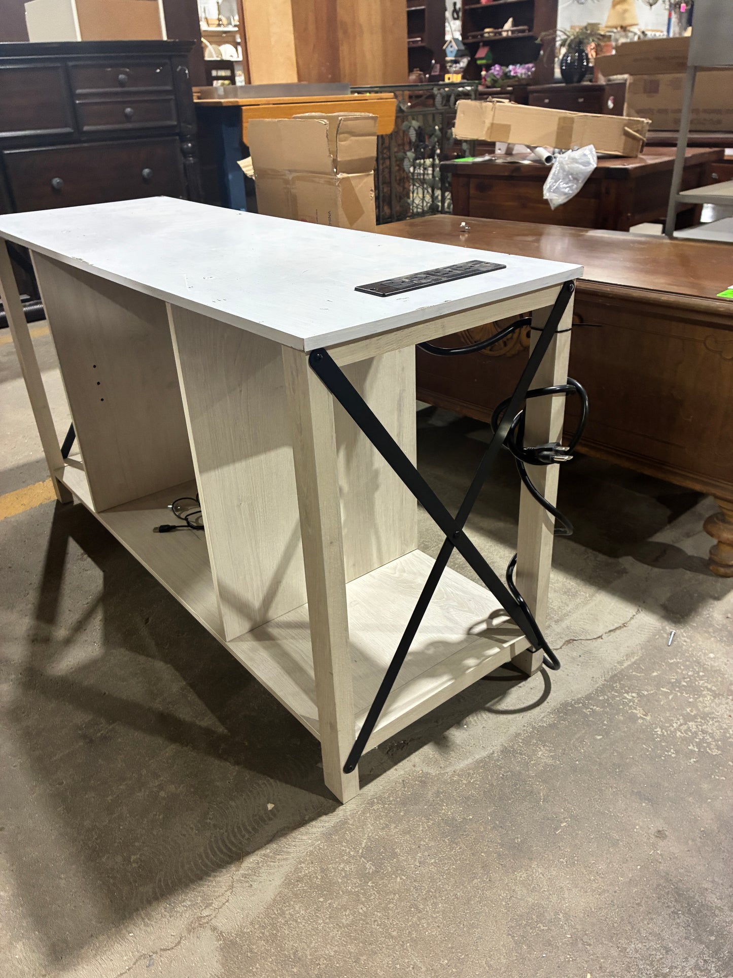 Modern White Console Table with Built-In Power Station
