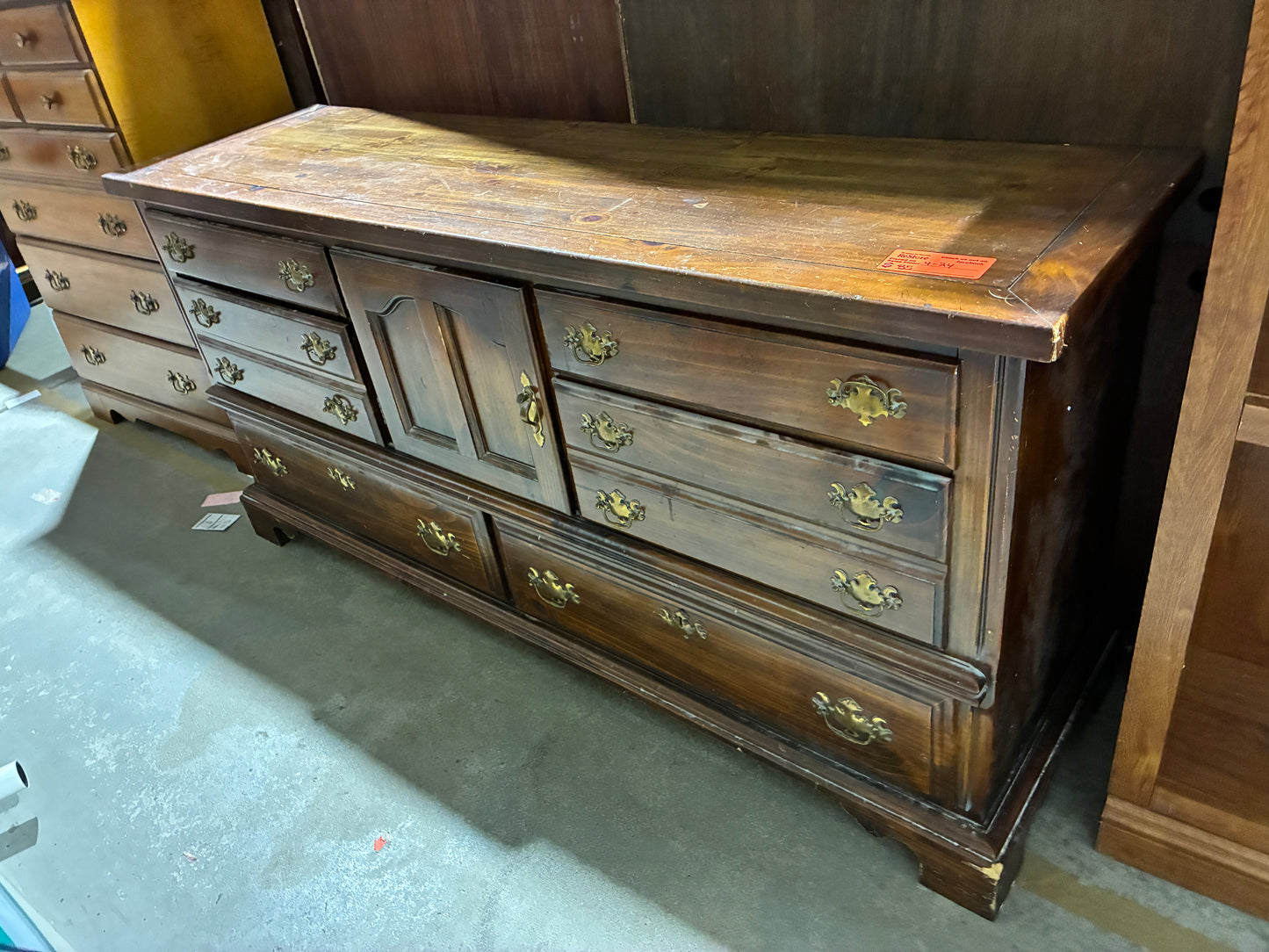 Vintage Solid Wood Dresser with Cabinet Storage