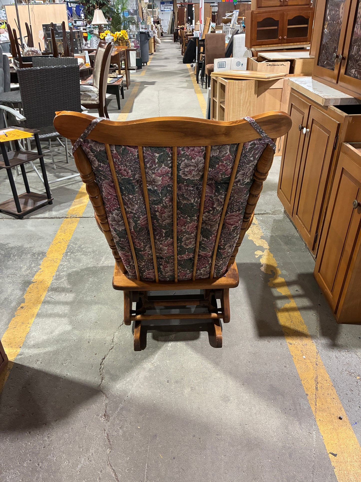 Floral Upholstered Wooden Glider Rocking Chair